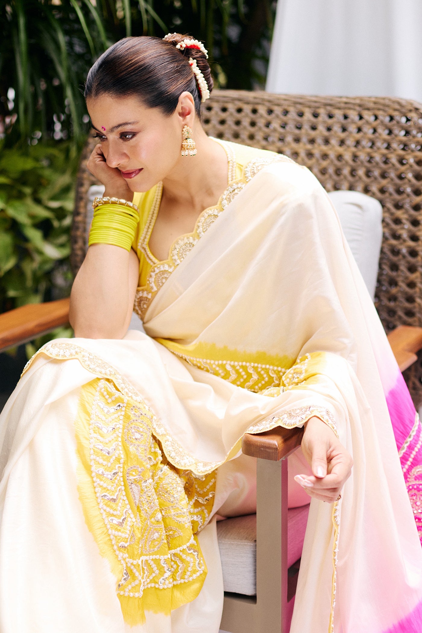 Ivory & Pink Gajji Silk Saree Set