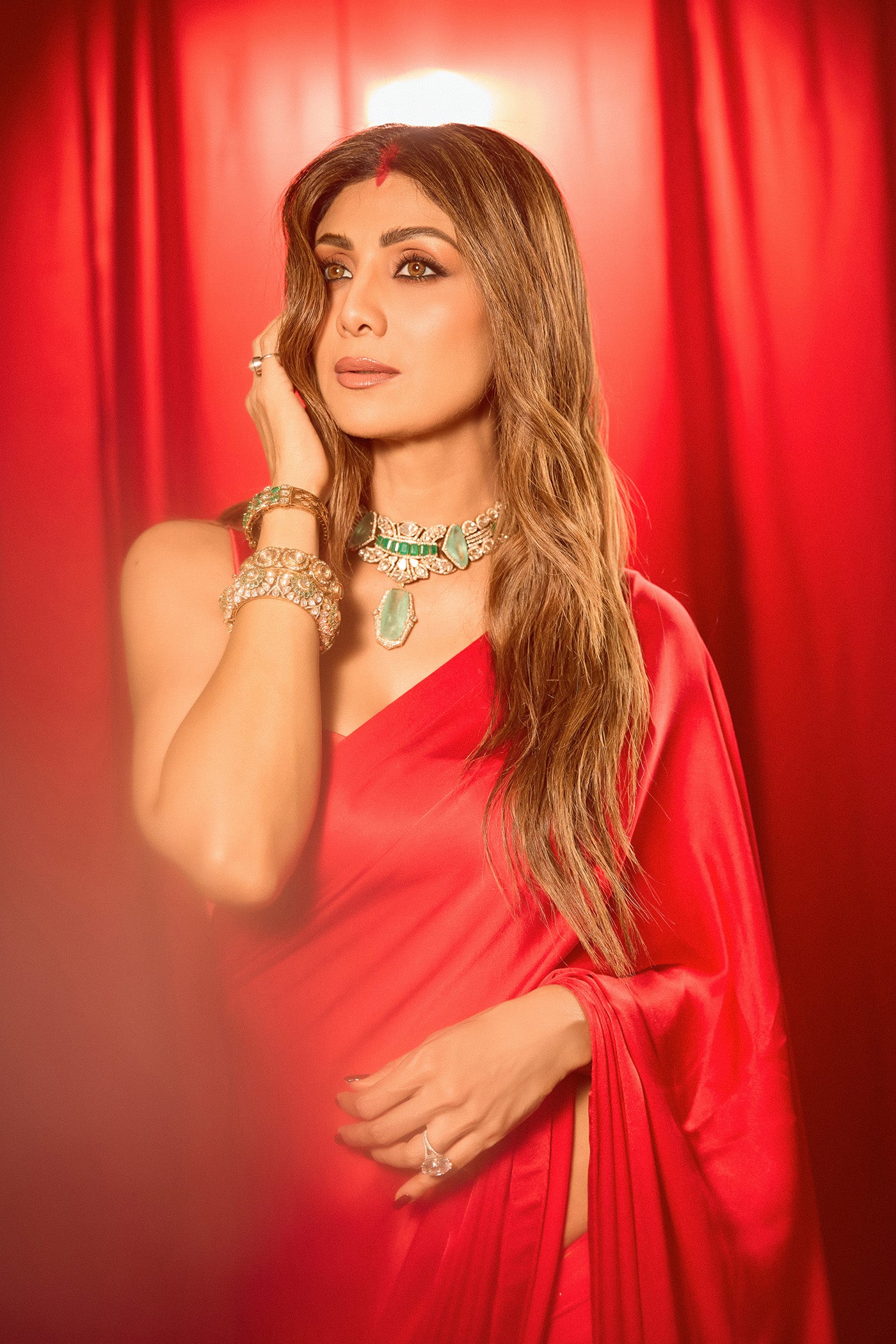 Red Silk Prestitched Saree With Handwork Blouse