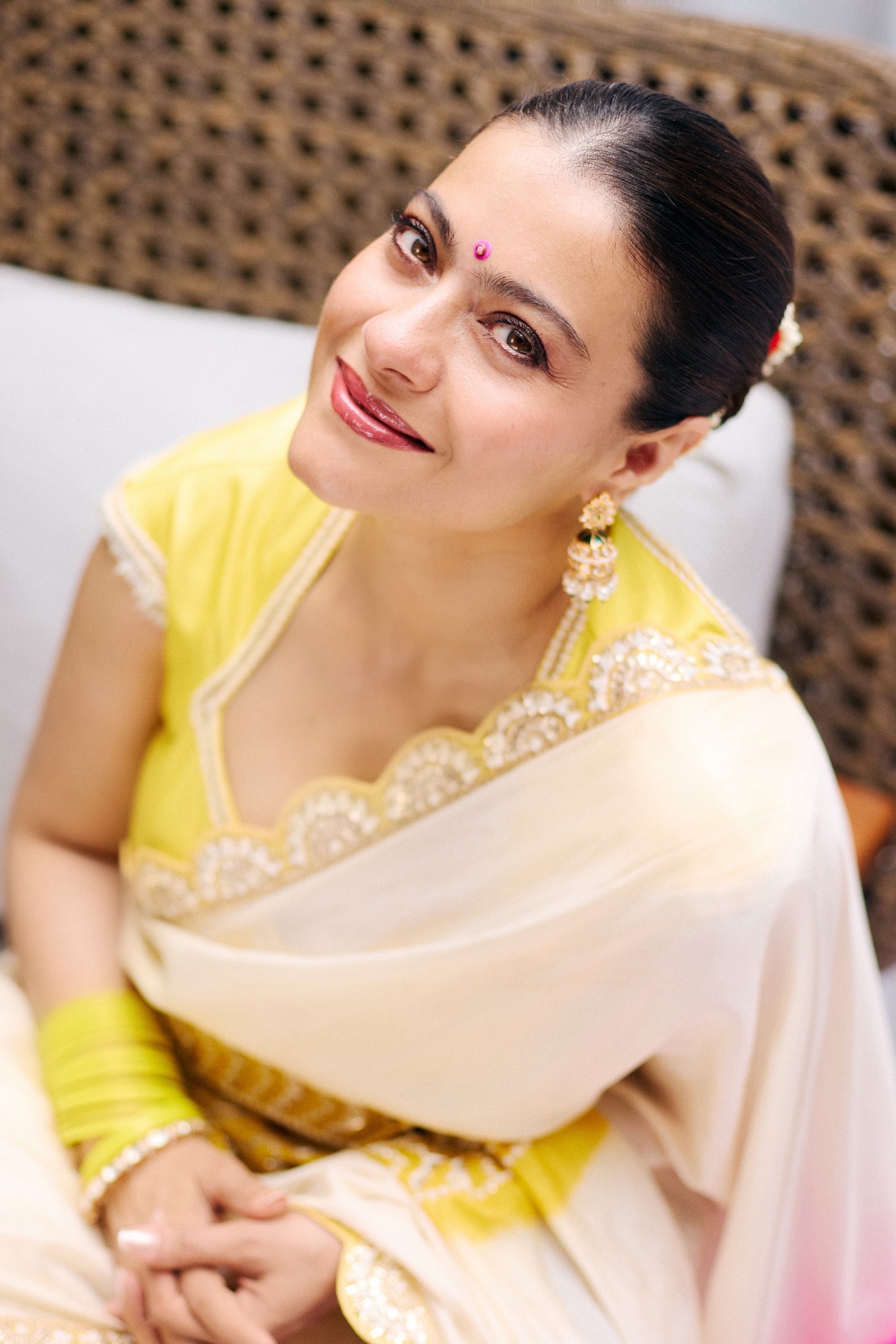 Ivory & Pink Gajji Silk Saree Set