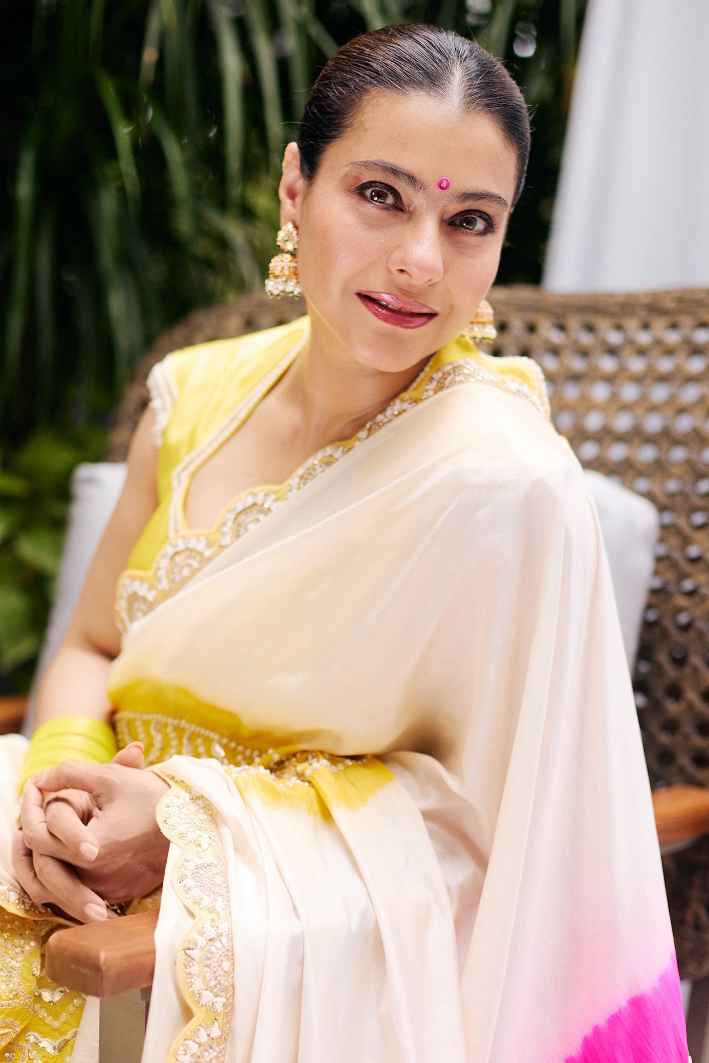 Ivory & Pink Gajji Silk Saree Set