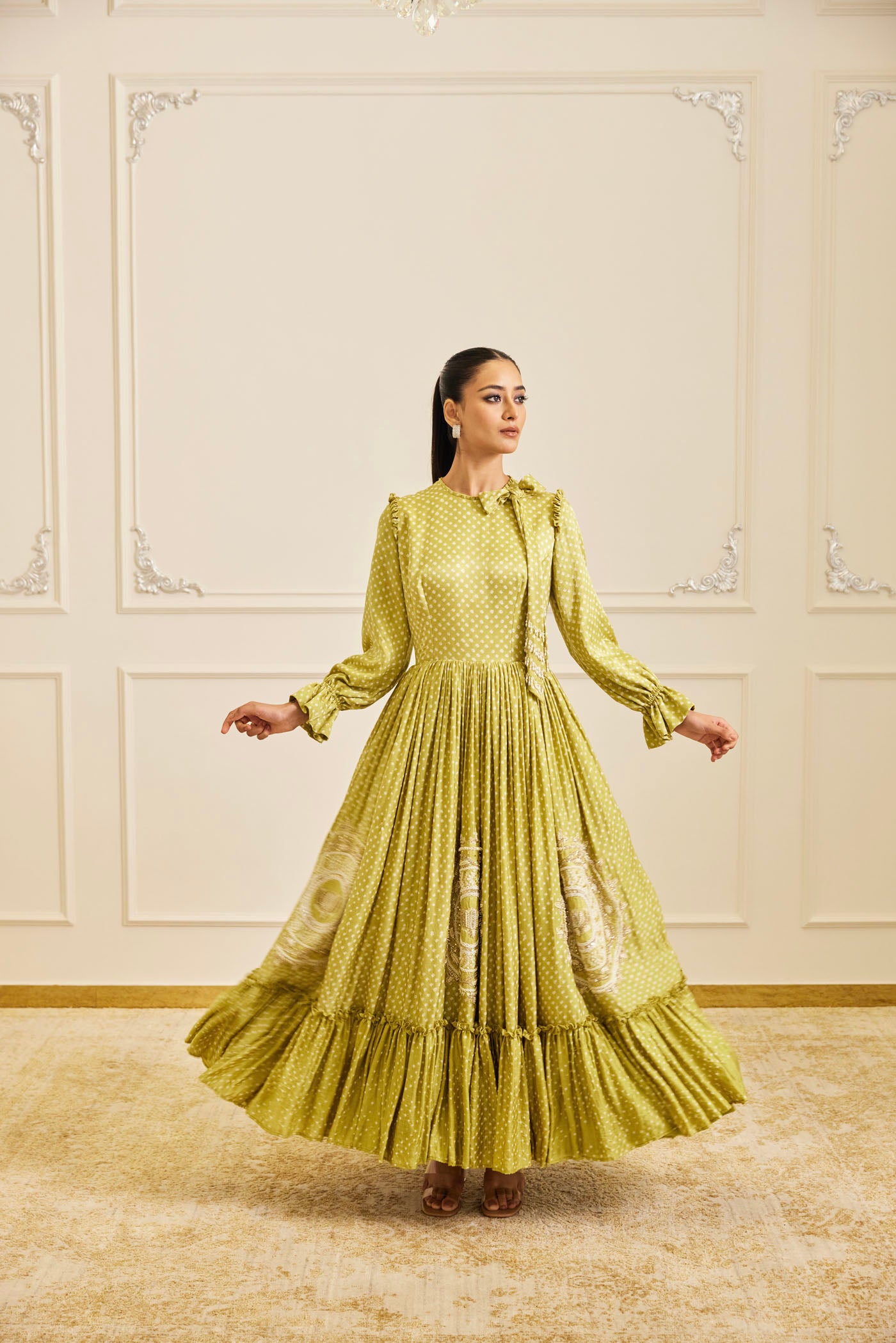 Olive Bandhani Maxi Dress