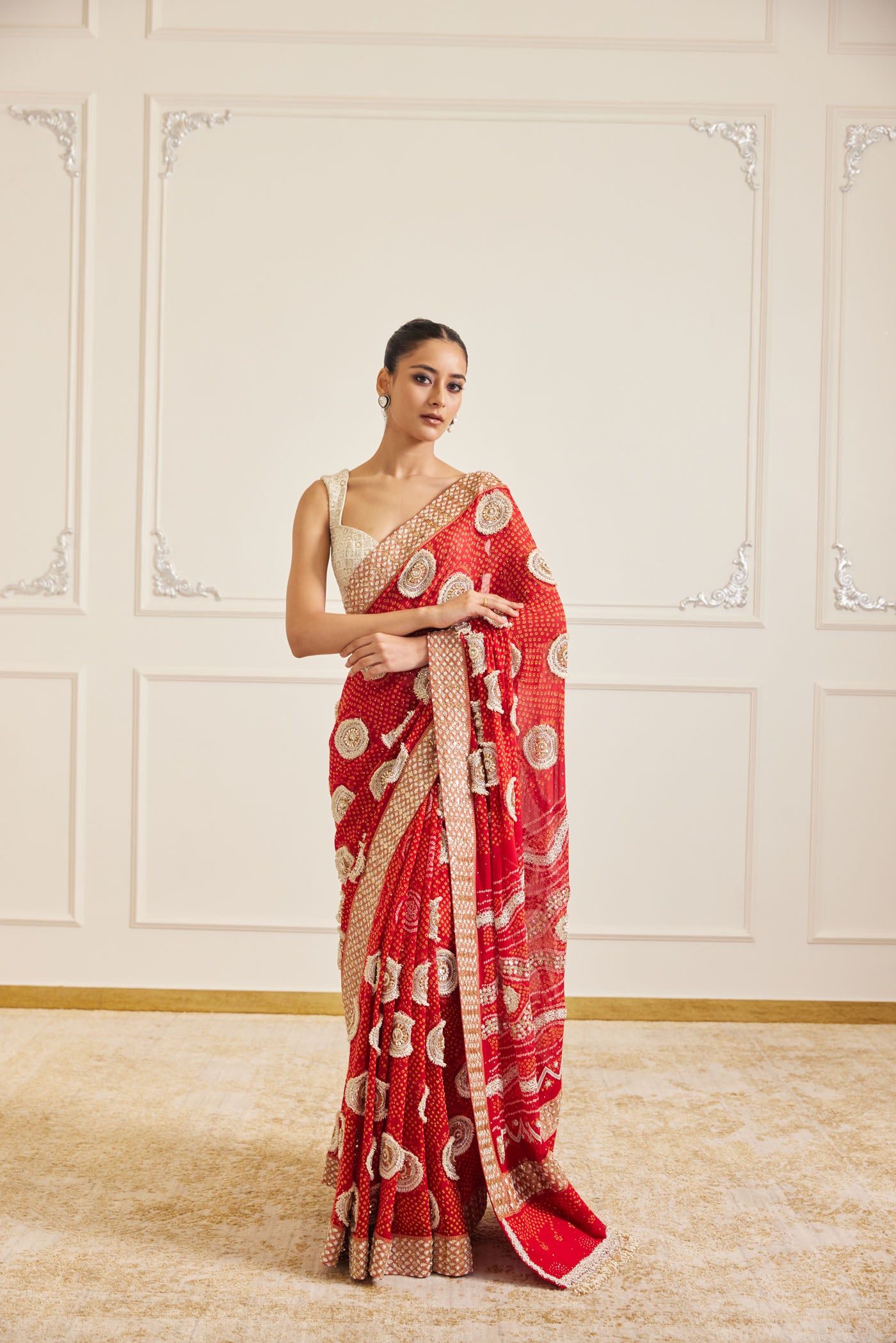 Red Handcrafted Bandhani Saree
