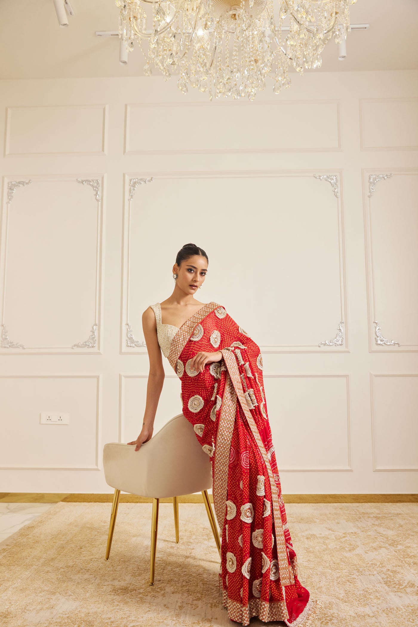 Red Handcrafted Bandhani Saree