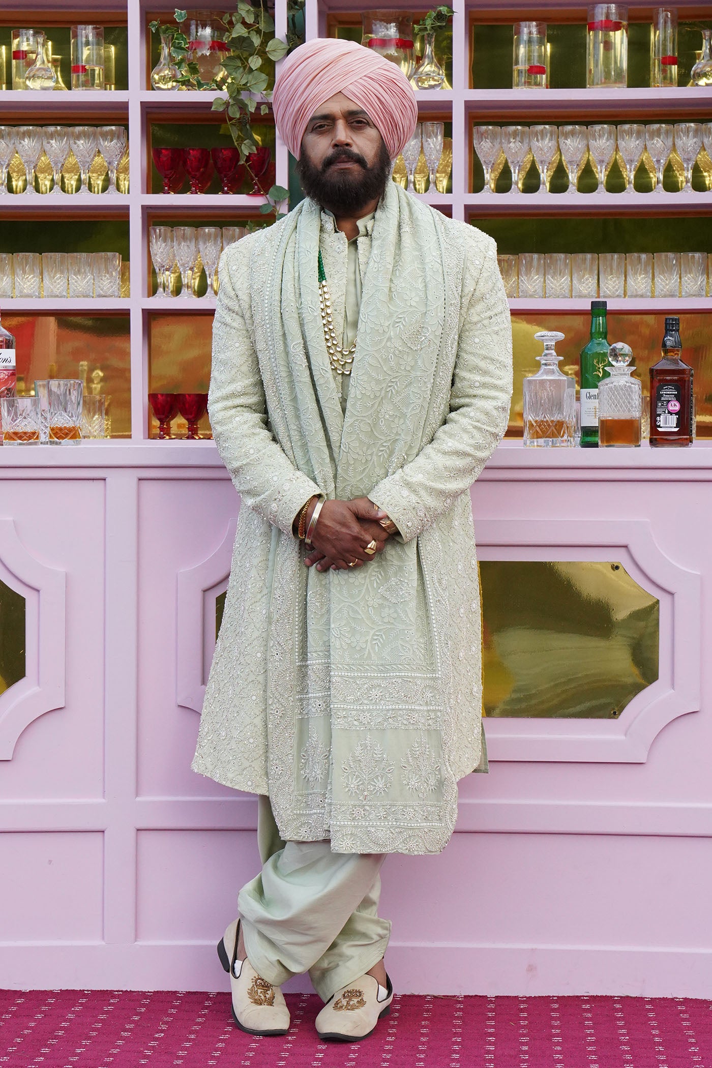 Mint Green Sherwani With Dupatta