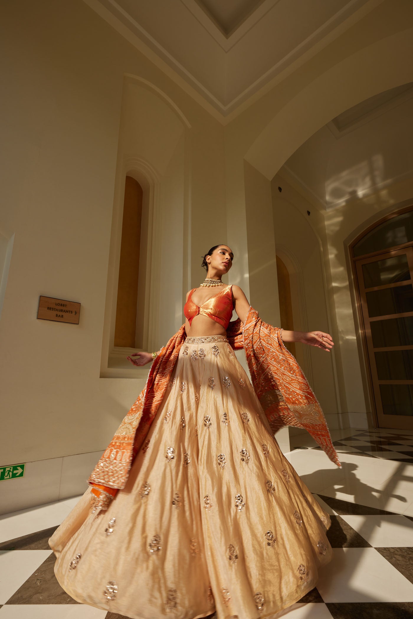 Gold & Orange Banarasi Tissue Lehenga Set