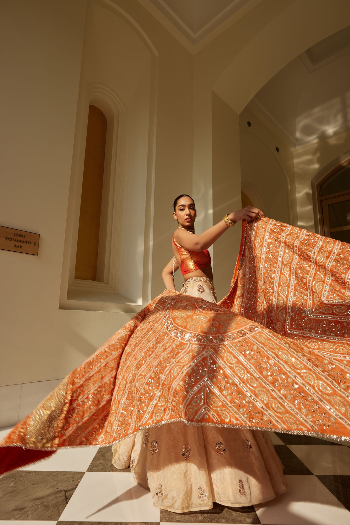 Gold & Orange Banarasi Tissue Lehenga Set