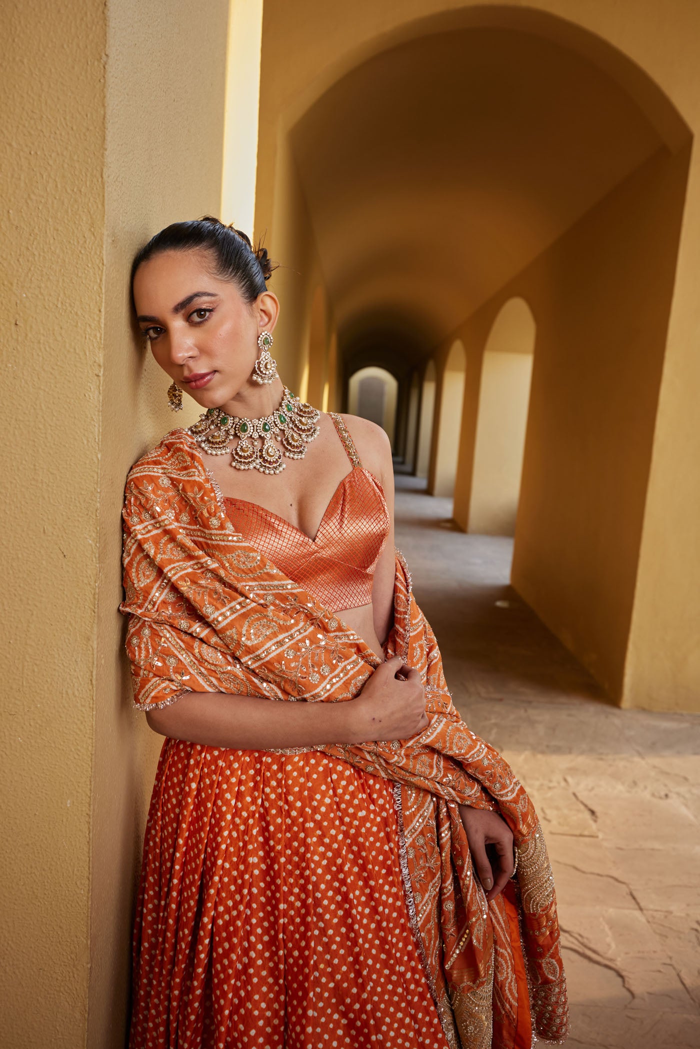Orange Silk Bandhani Lehenga Set