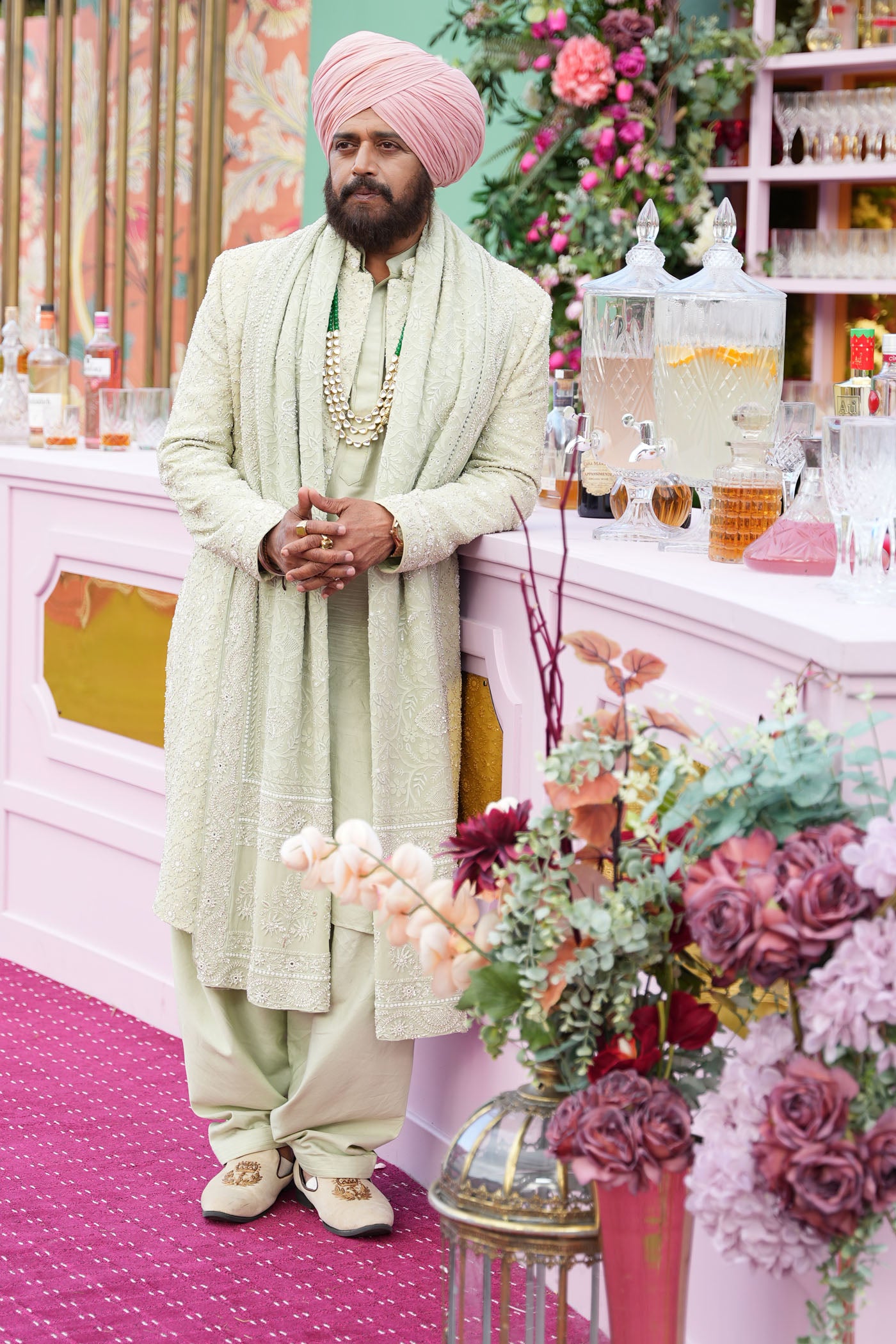 Mint Green Sherwani With Dupatta
