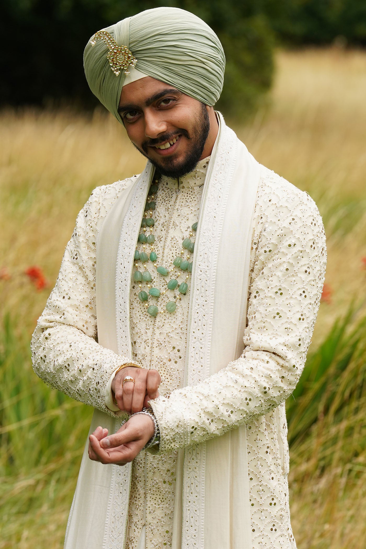 Ivory Chikankari Sherwani With Dupatta