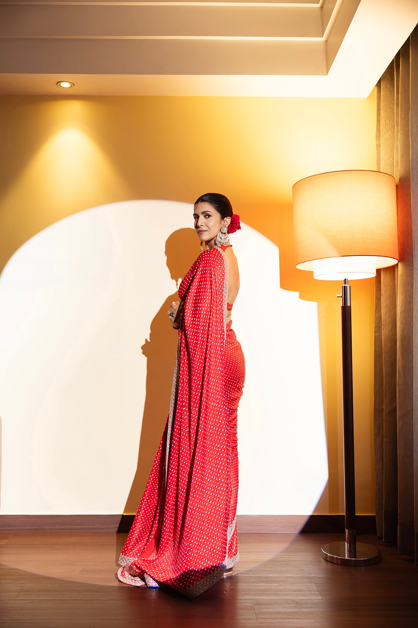 Red Bandhani Gota Work Saree Set