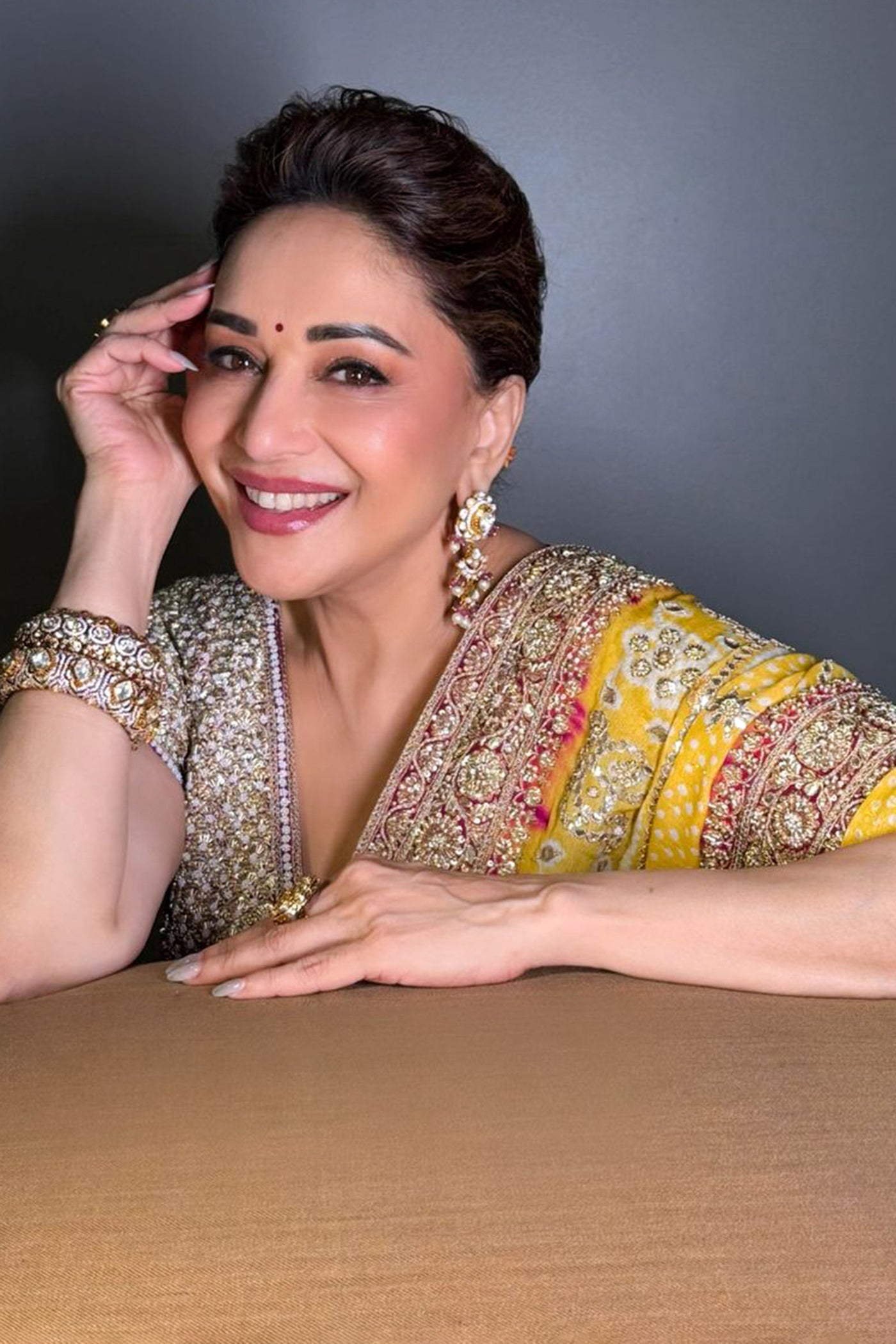 Yellow silk crush lehenga set with bandhani dupatta