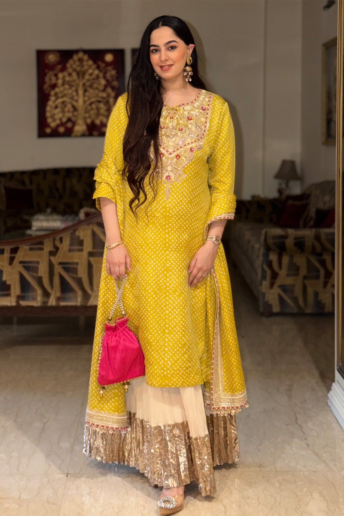JASNOOR In Sunlit Bandhani Kurta Sharara Set