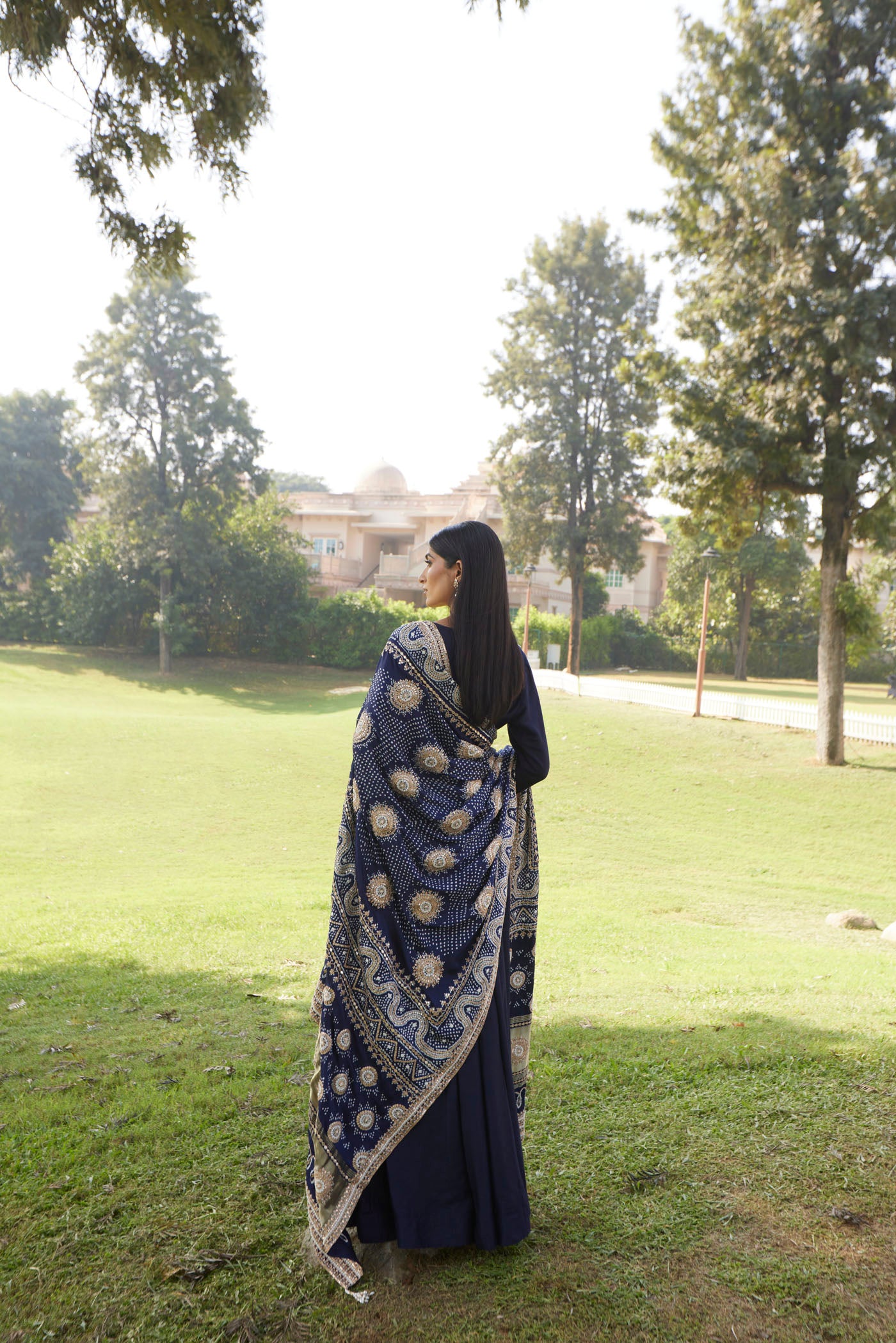 Midnight Blue Moonga Silk Cutdana Work Anarakli Set