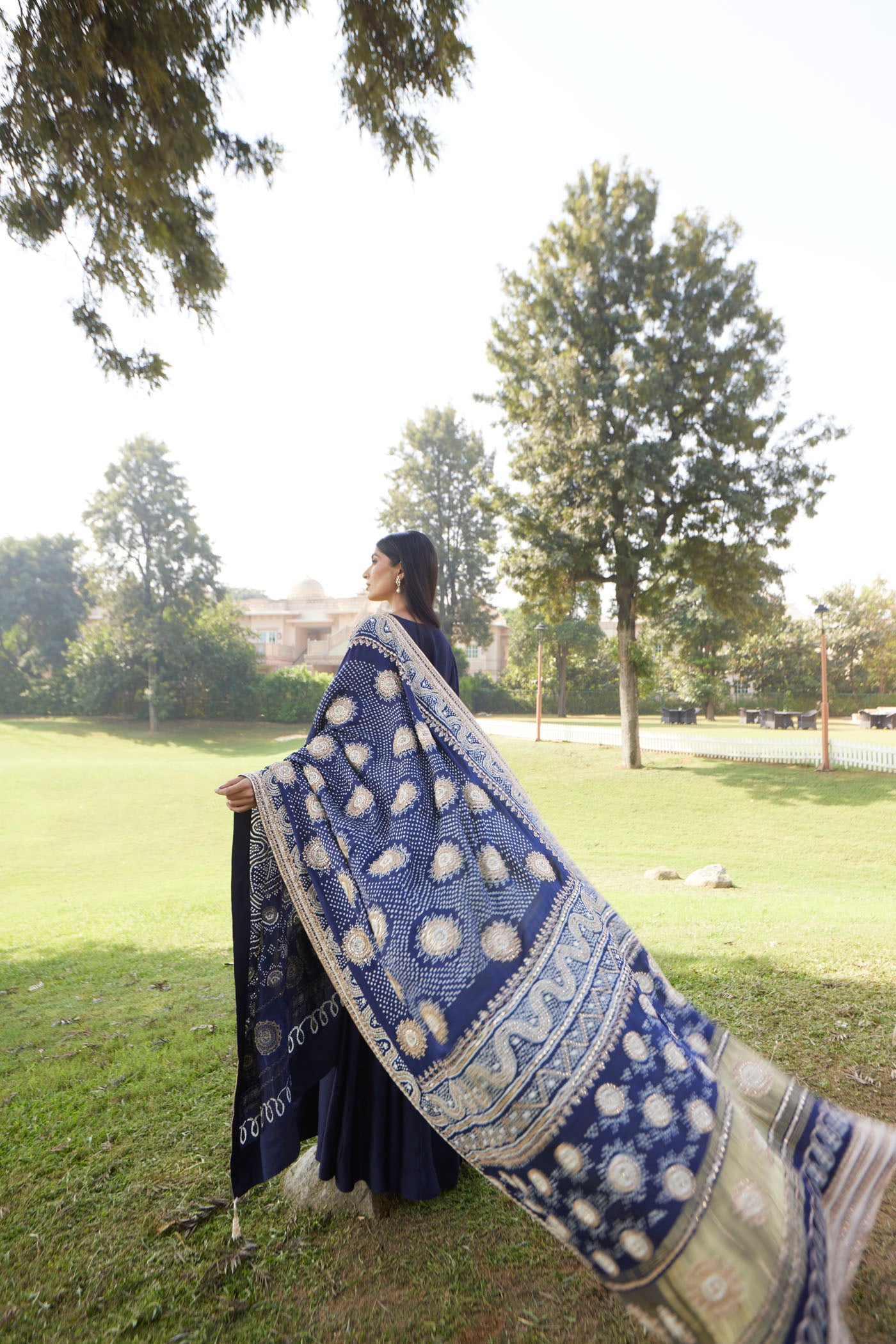 Midnight Blue Moonga Silk Cutdana Work Anarakli Set