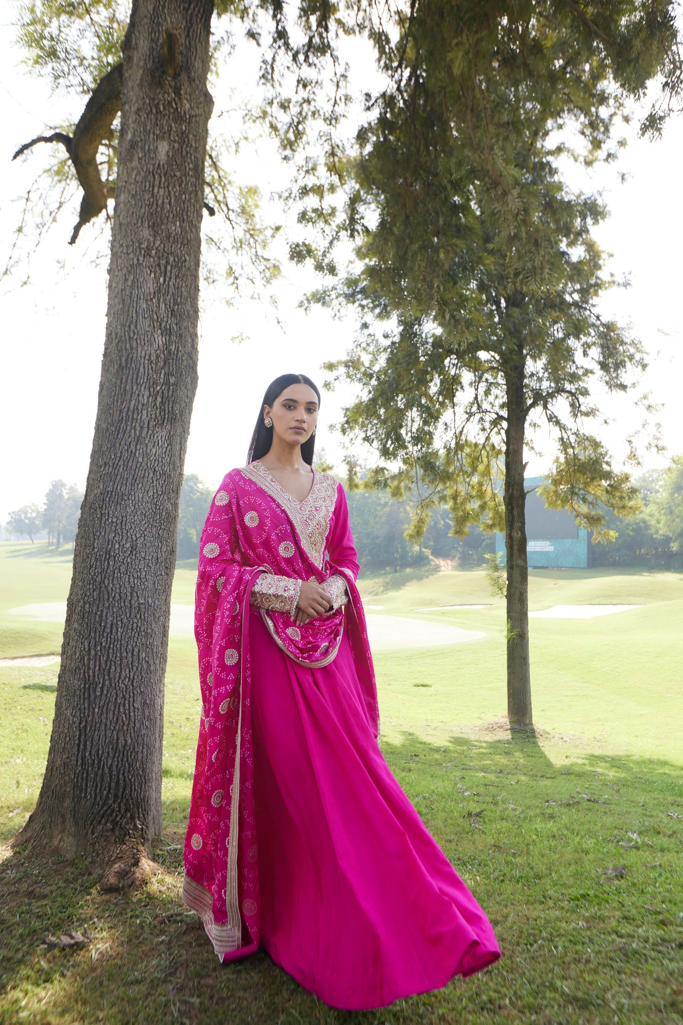 Rani Pink Moonga Silk Anarkali Set