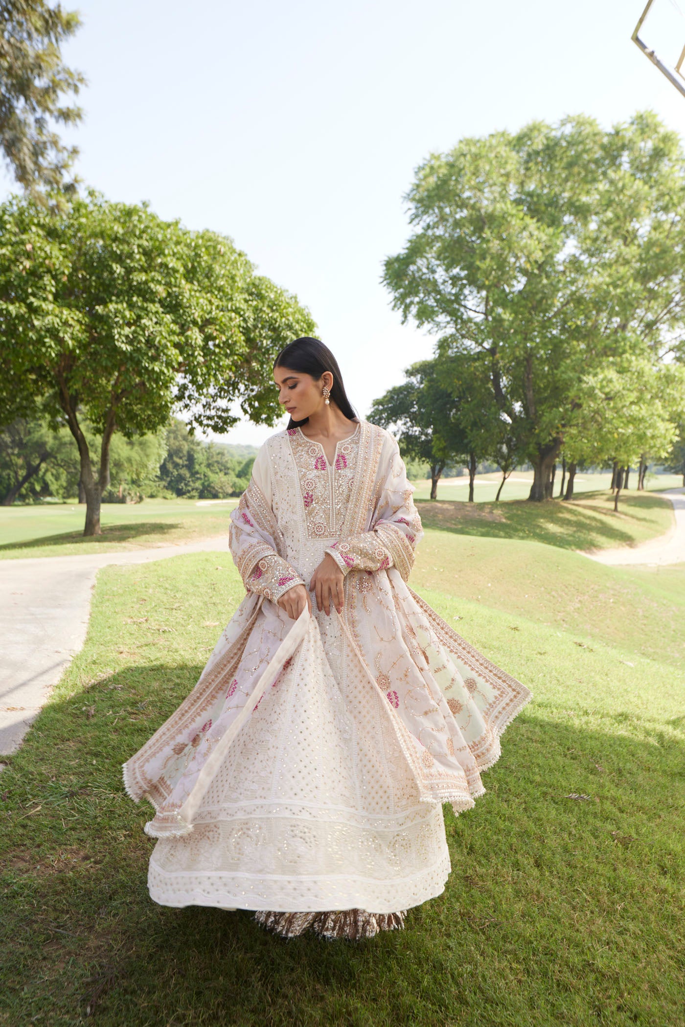 Ivory Chikankari Anarkali Set
