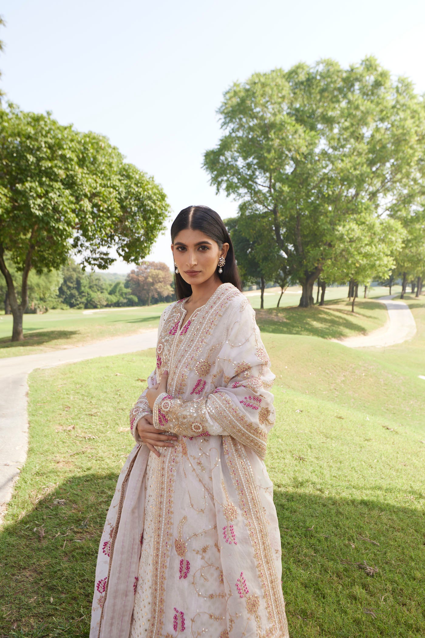 Ivory Chikankari Anarkali Set