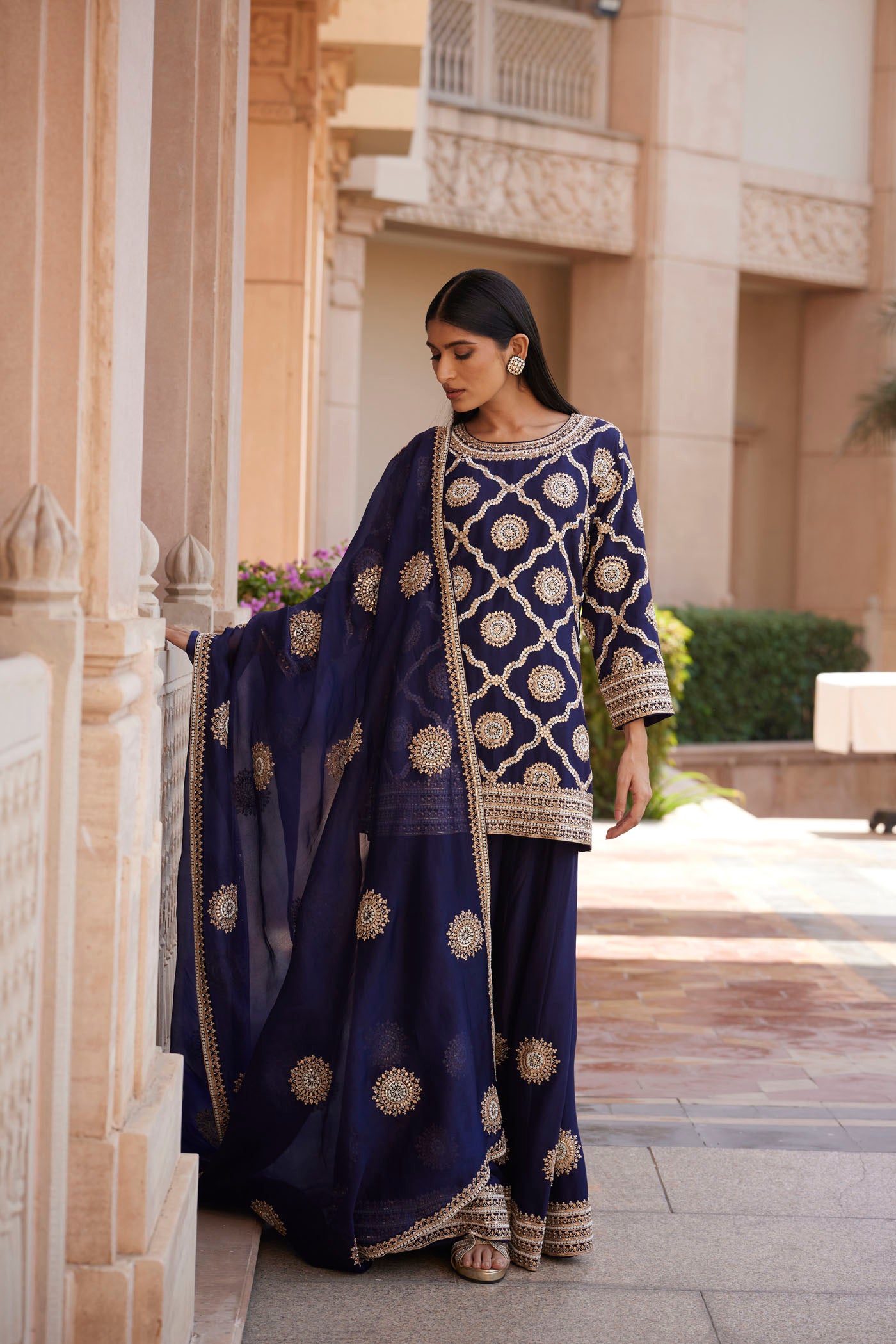Navy Blue Sharara Set