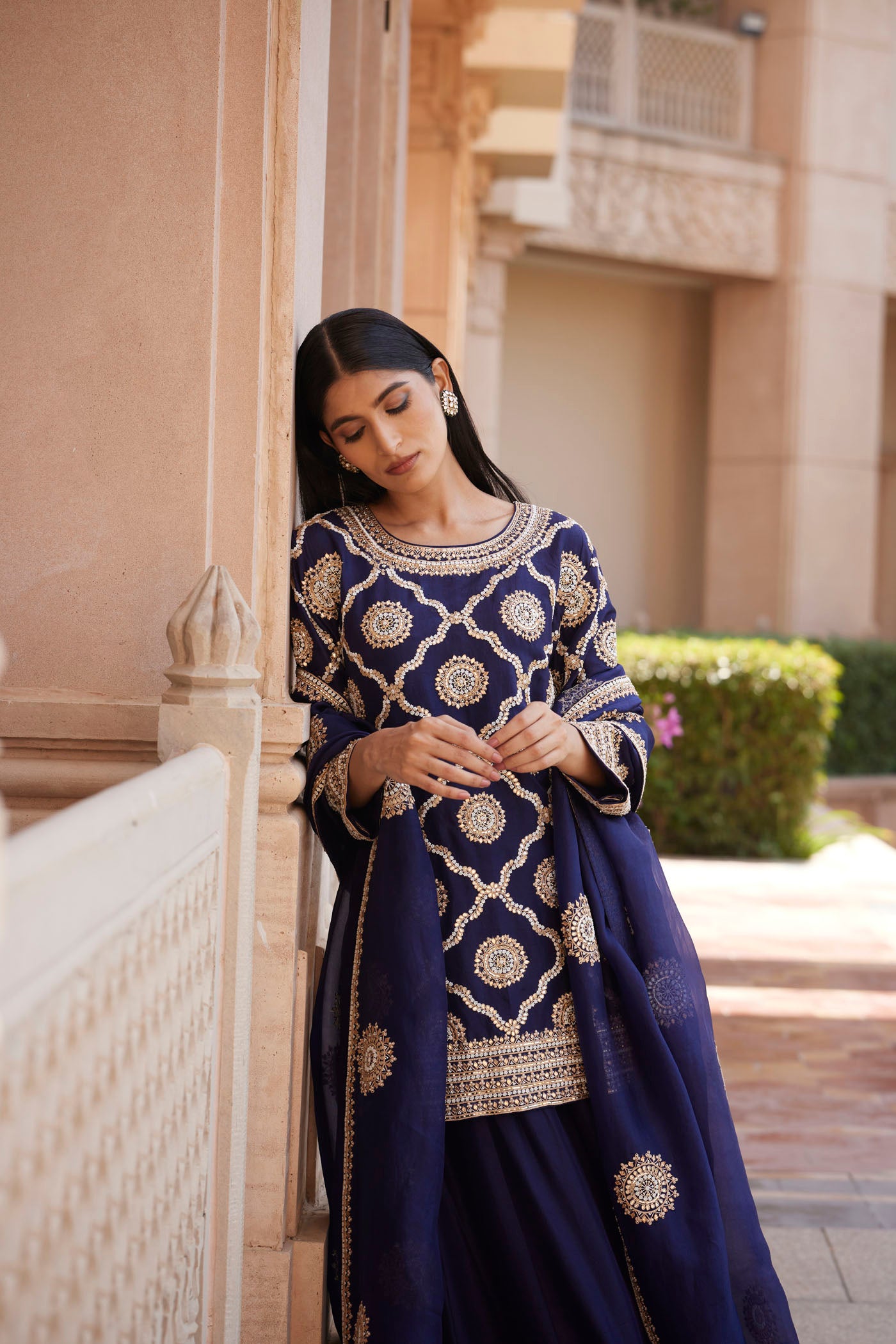 Navy Blue Sharara Set