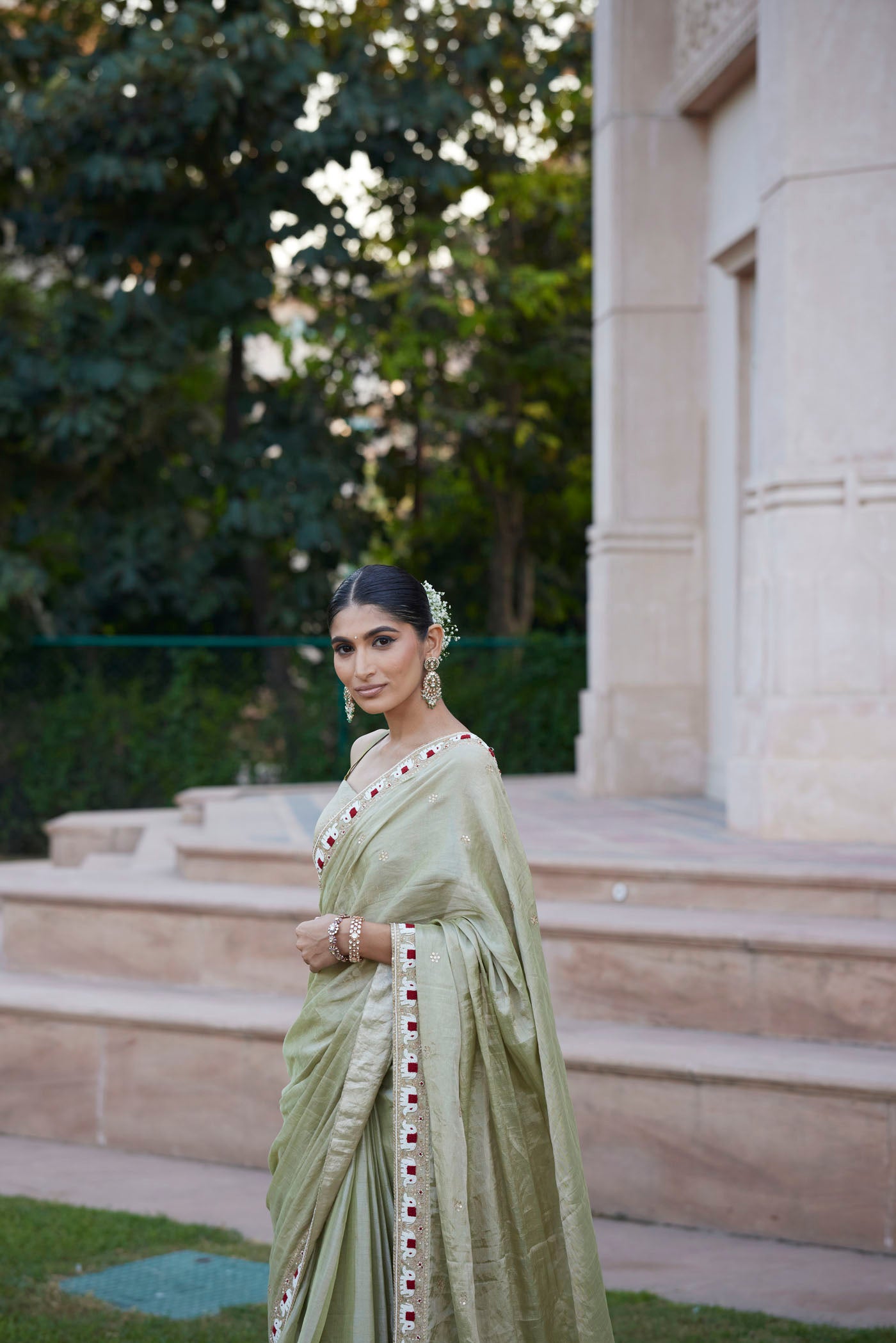 Green Banarasi Tissue Saree Set