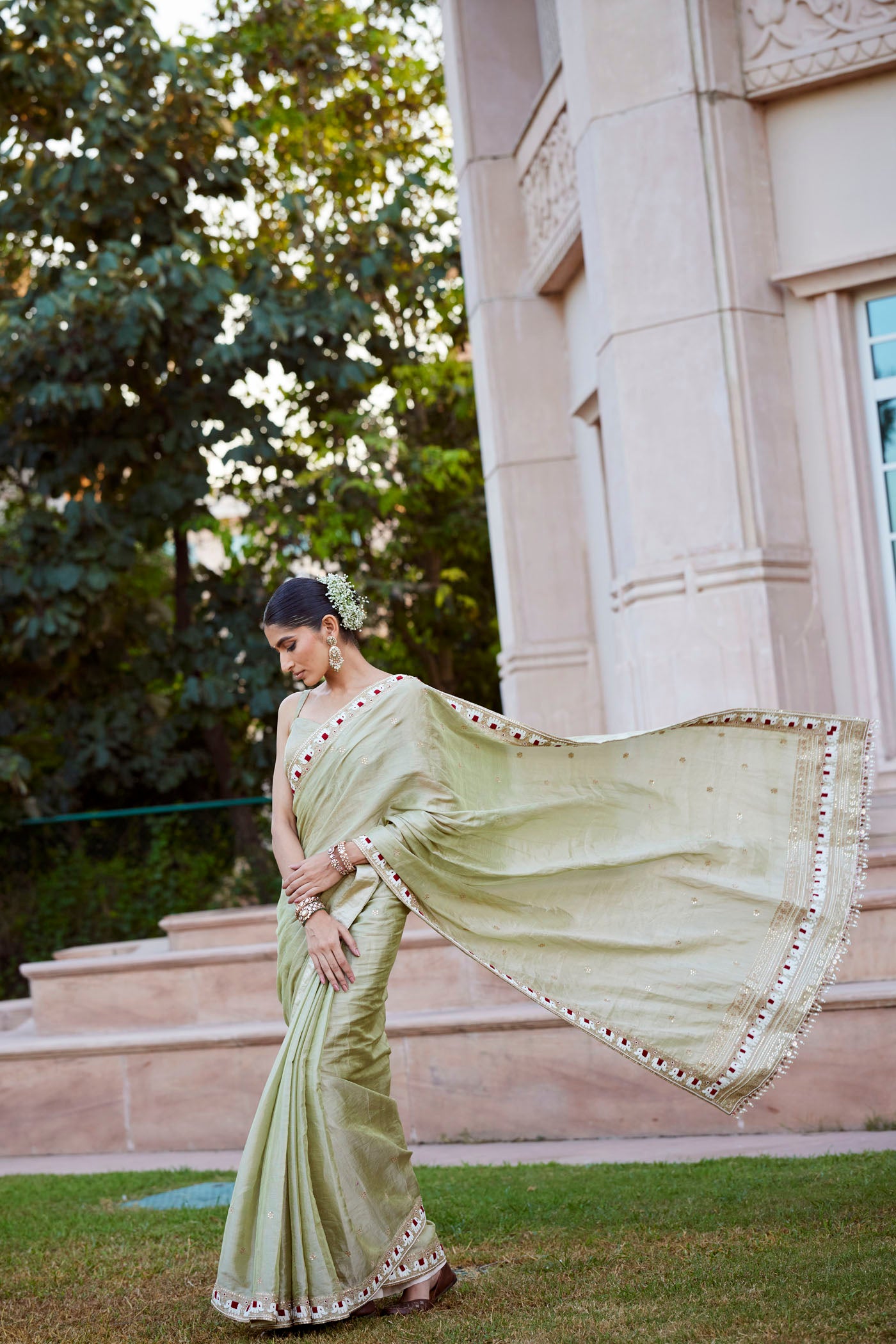 Green Banarasi Tissue Saree Set