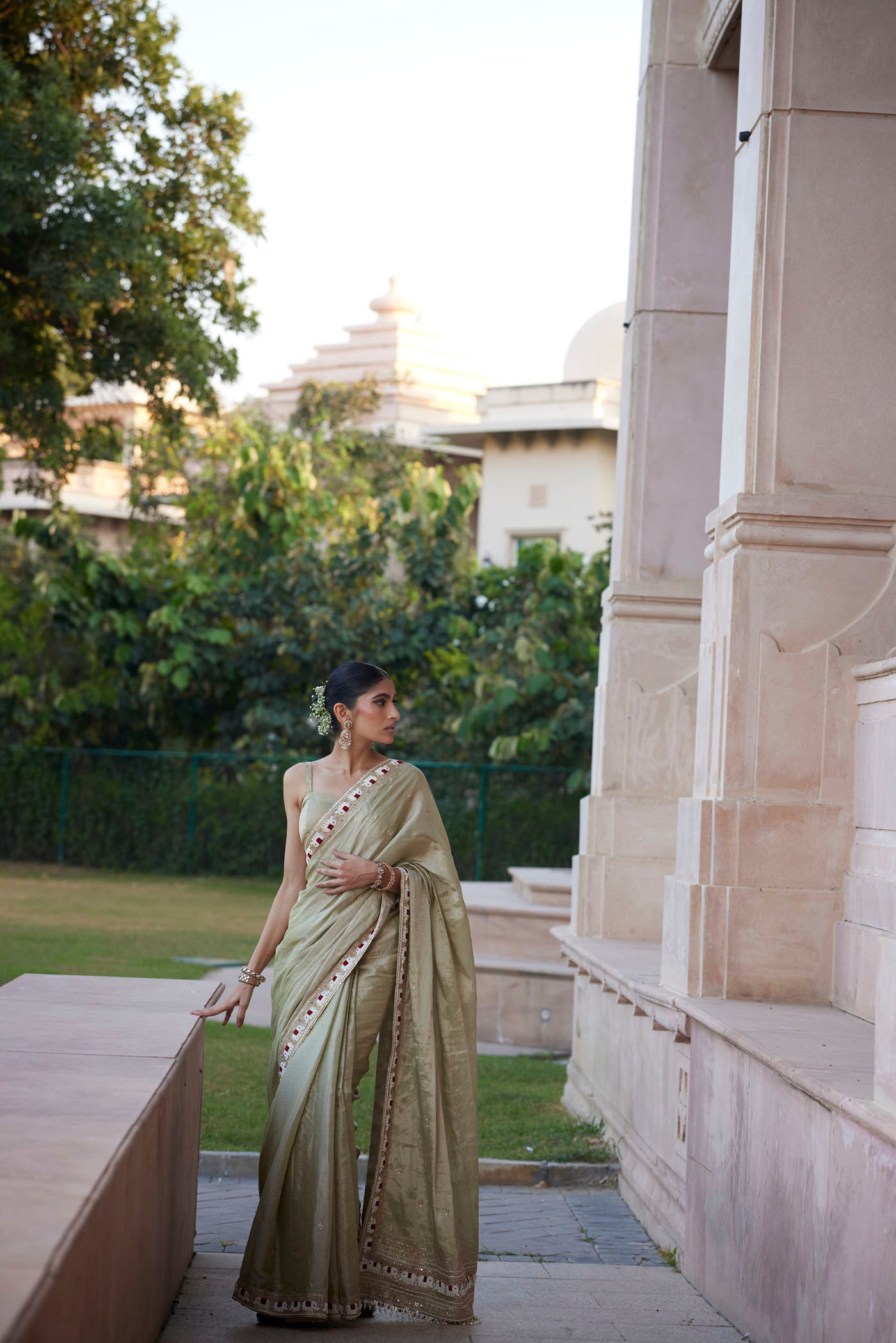 Green Banarasi Tissue Saree Set