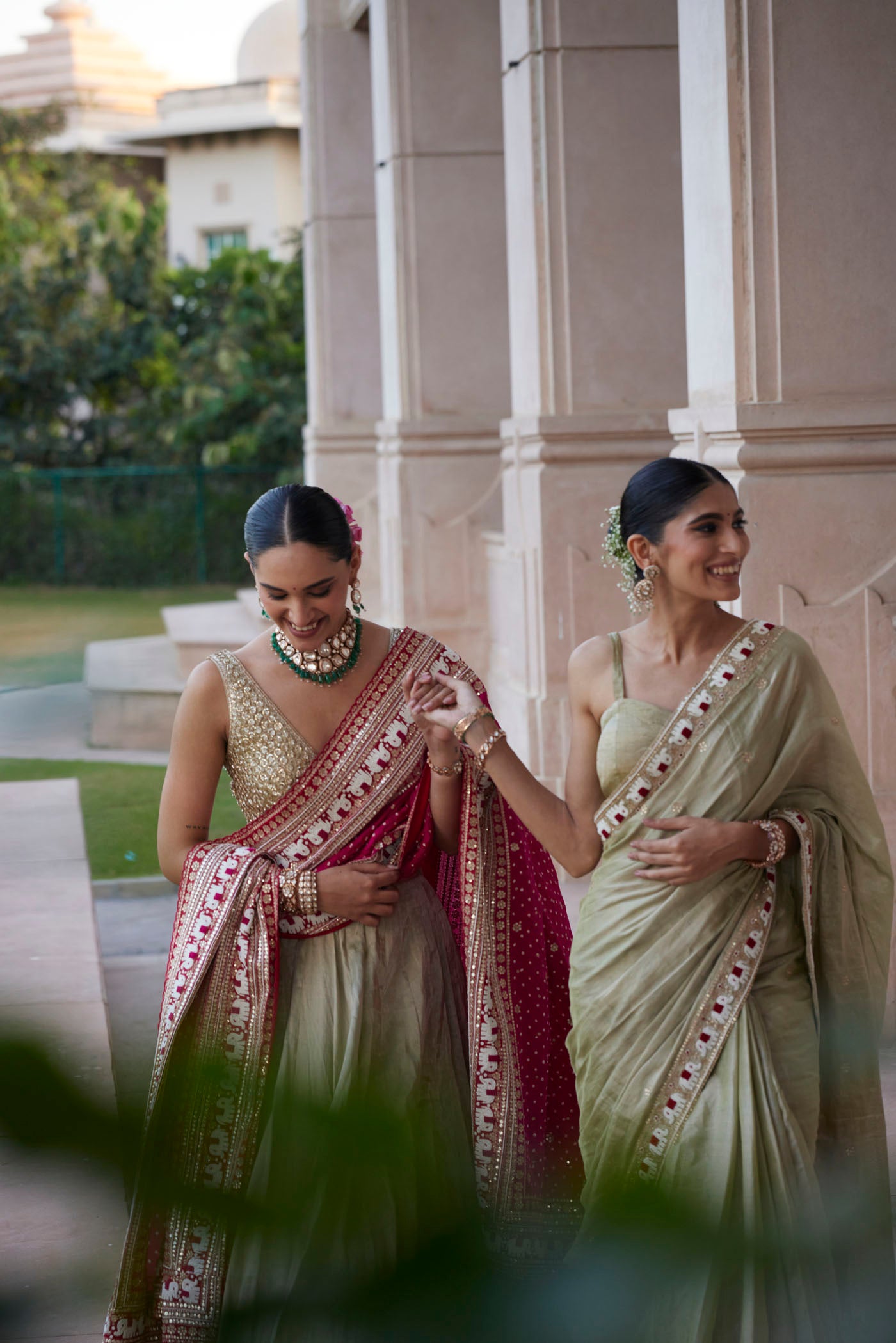 Green Banarasi Tissue Saree Set