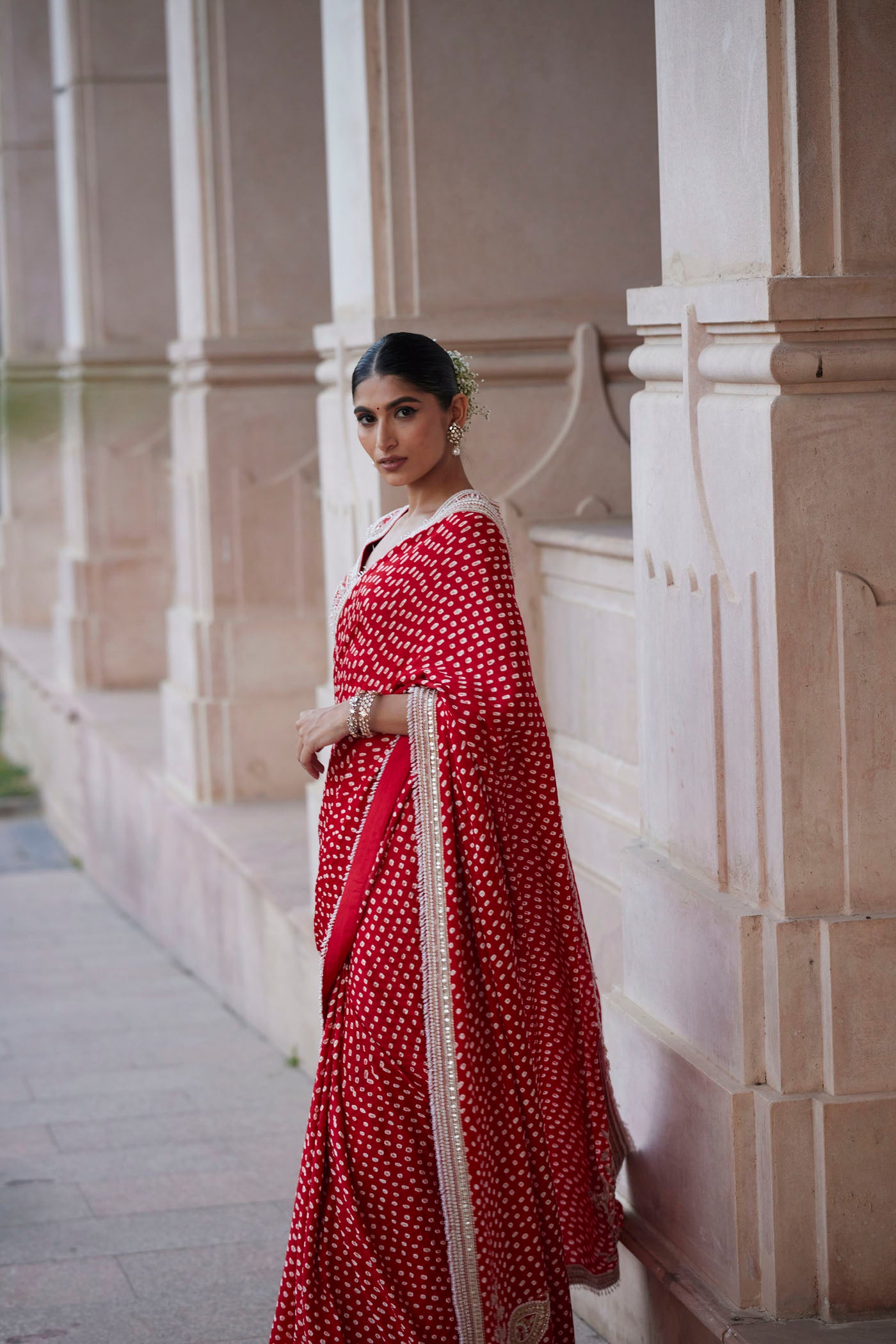 RED BANDHANI SAREE SET