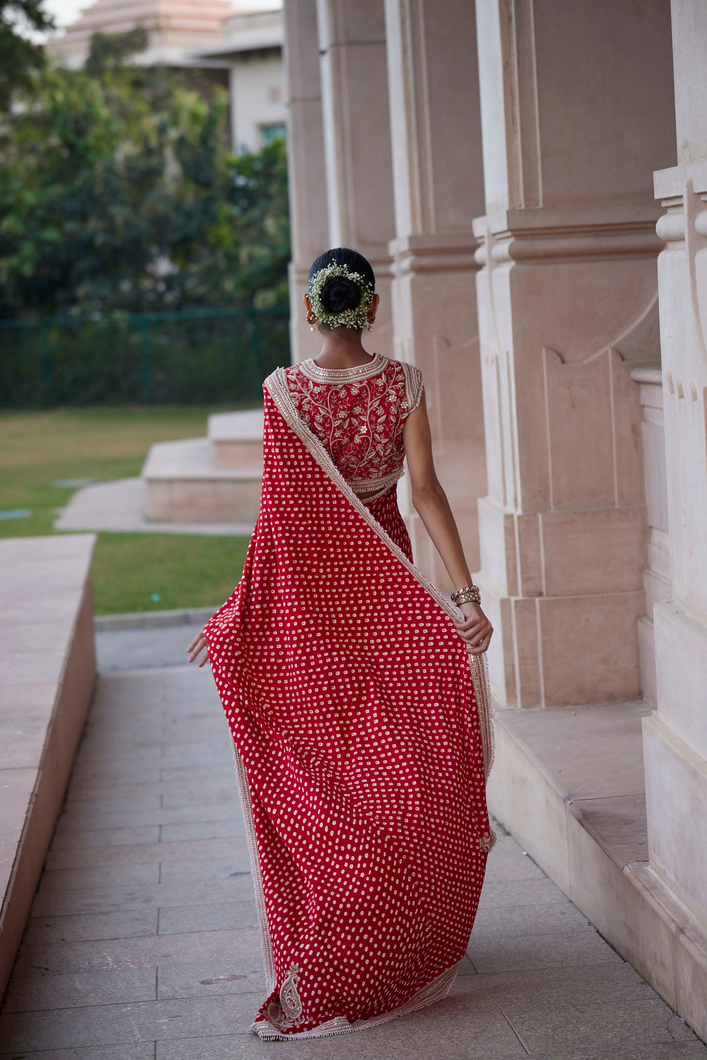 RED BANDHANI SAREE SET