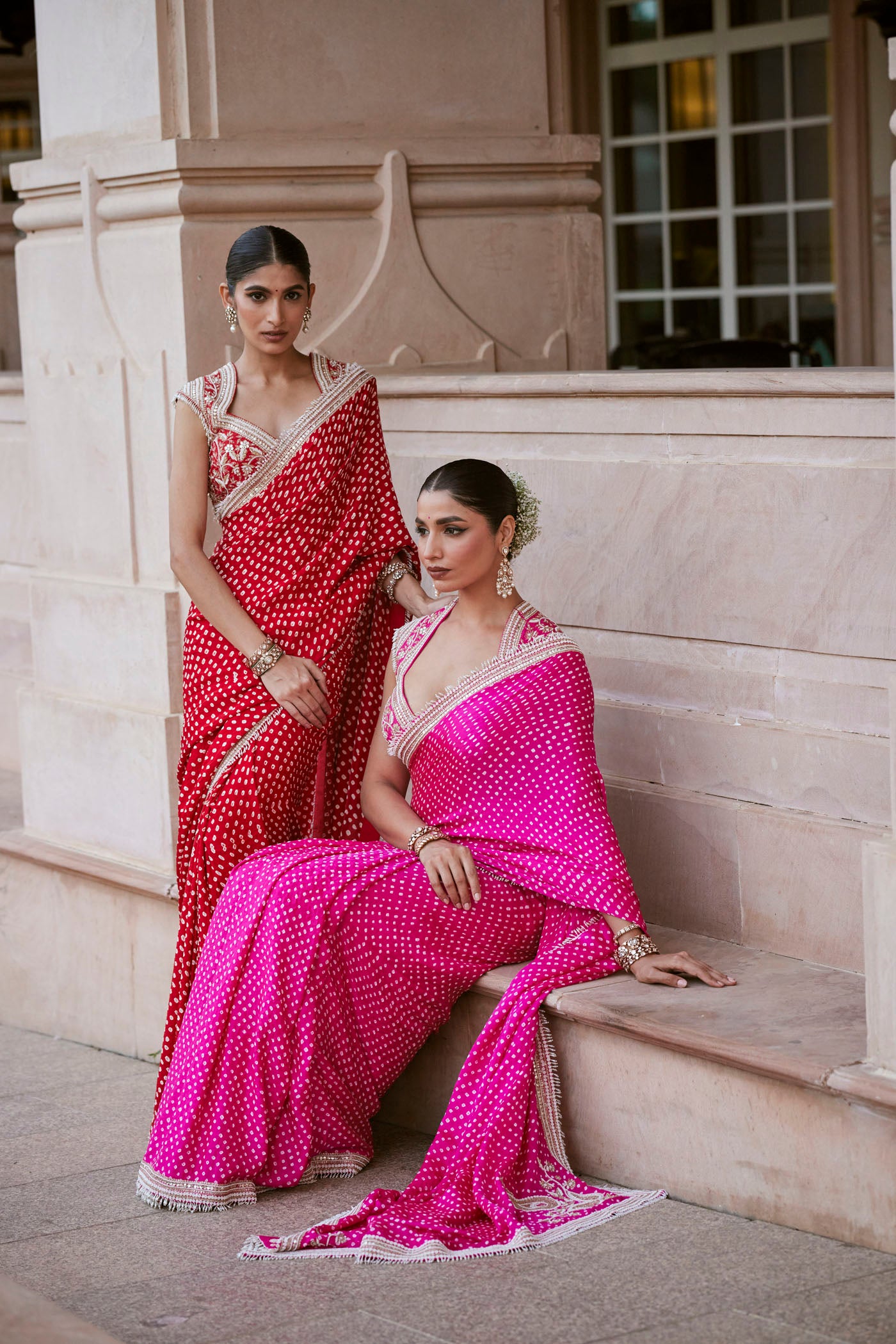 FUSCHIA PINK GAJJI SILK BANDHANI SAREE SET