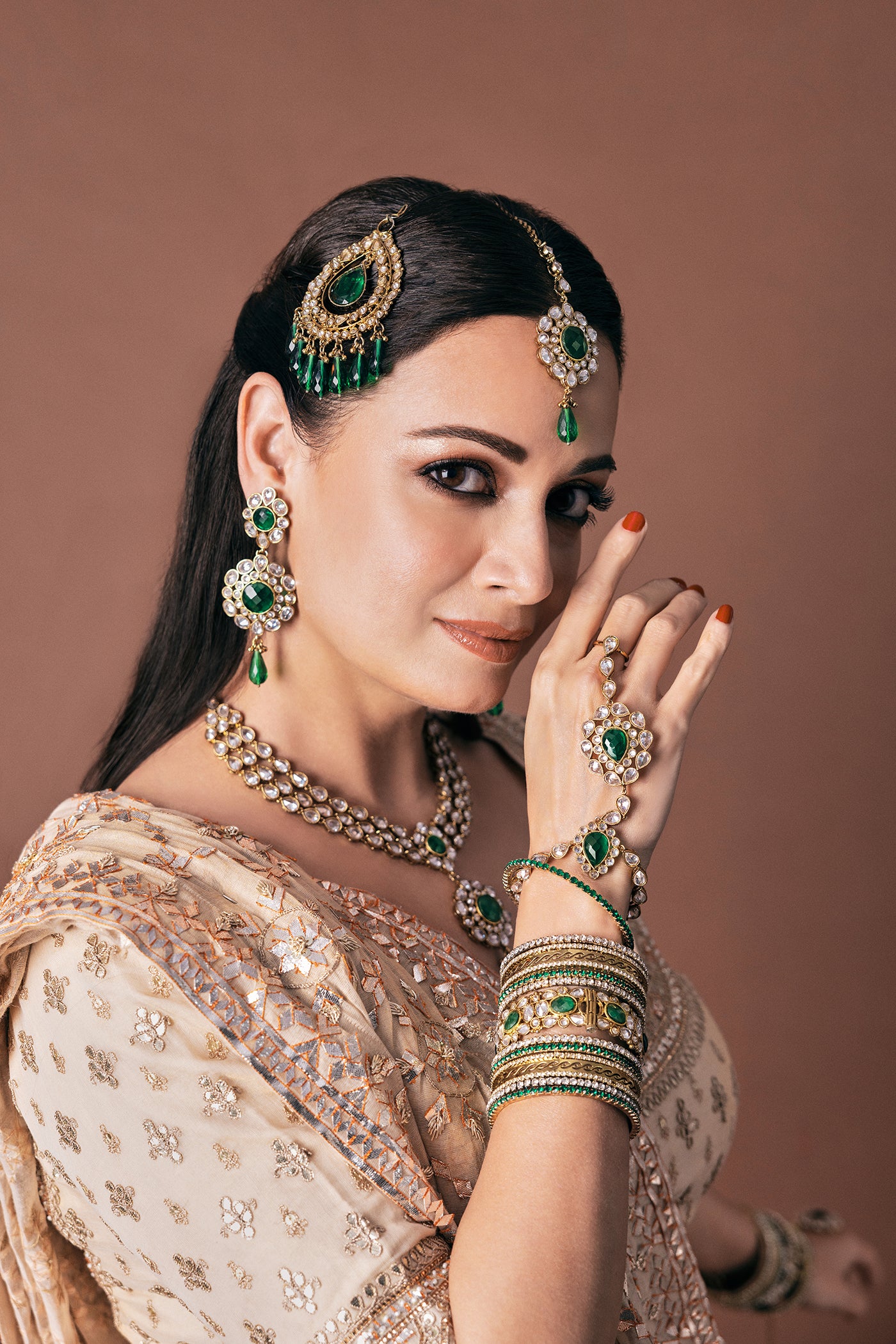 Ivory Crushed Silk Lehenga Set