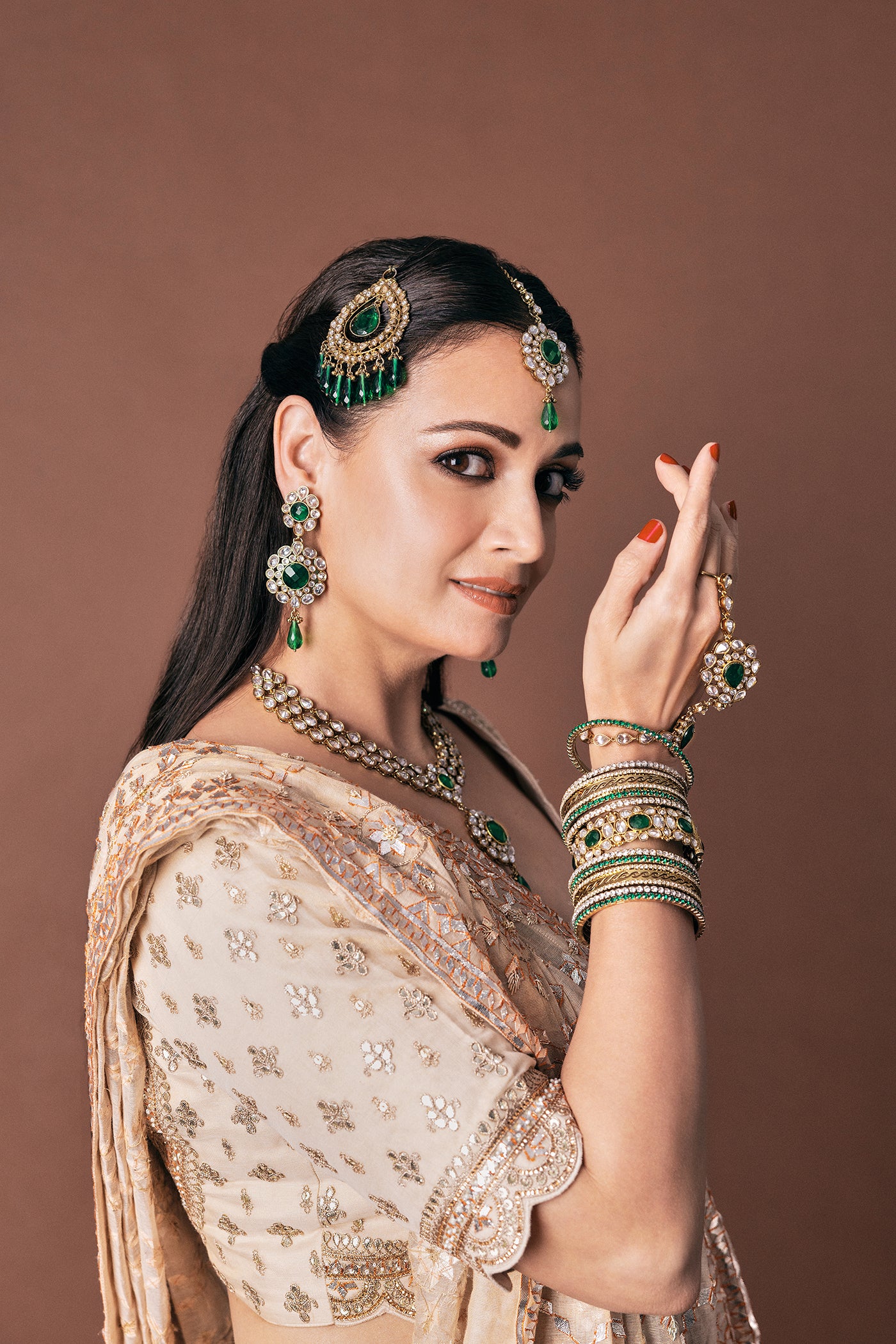 Ivory Crushed Silk Lehenga Set