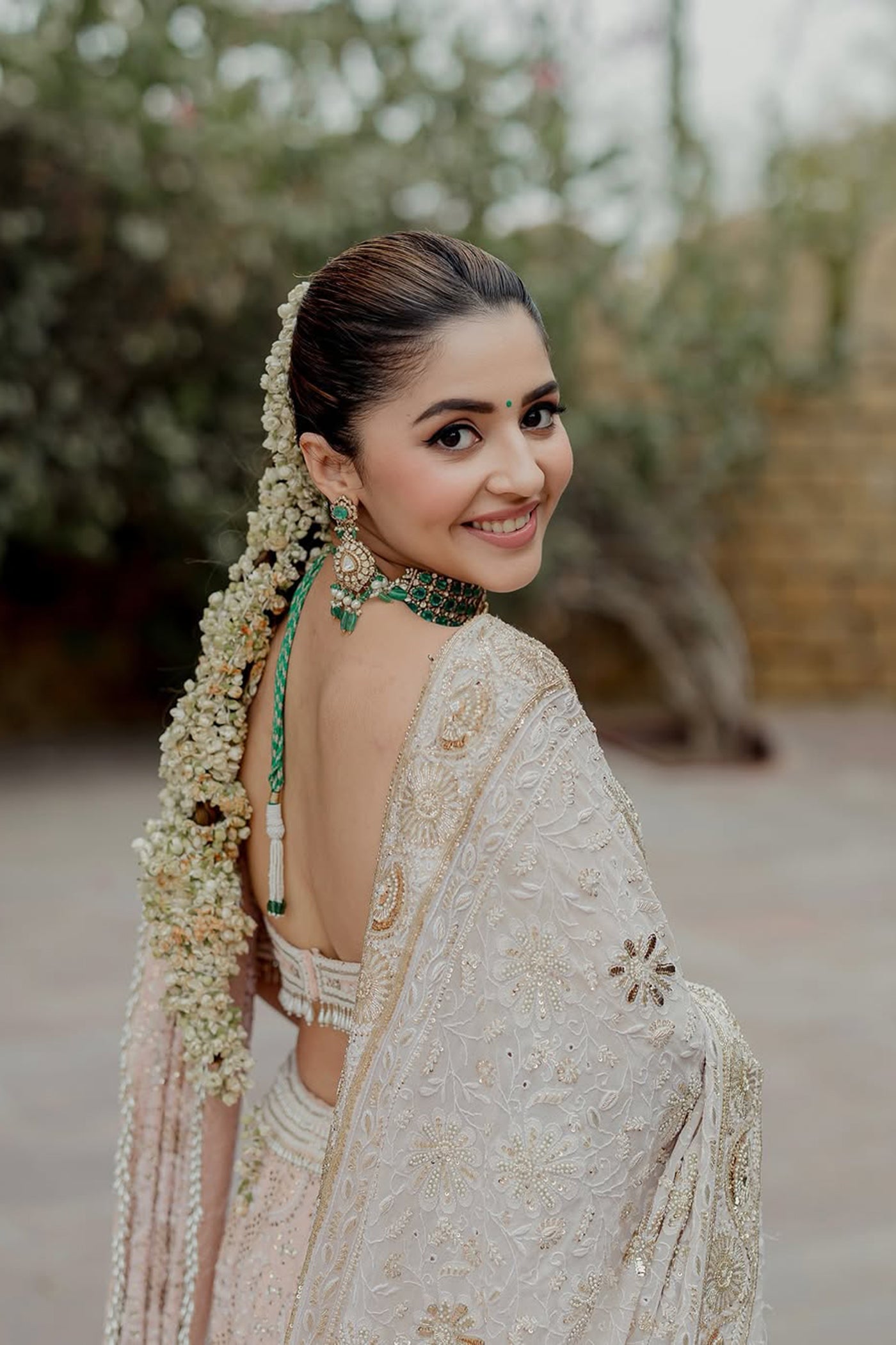 Ivory Mukaish Georgette Chikankari Lehenga Set