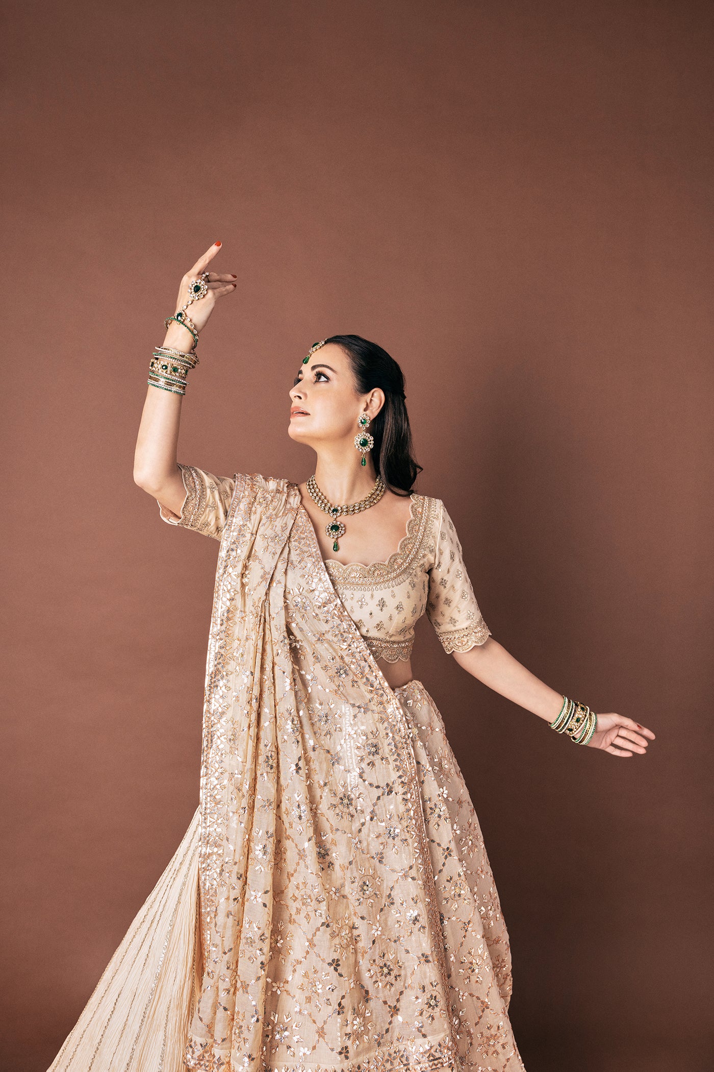 Ivory Crushed Silk Lehenga Set