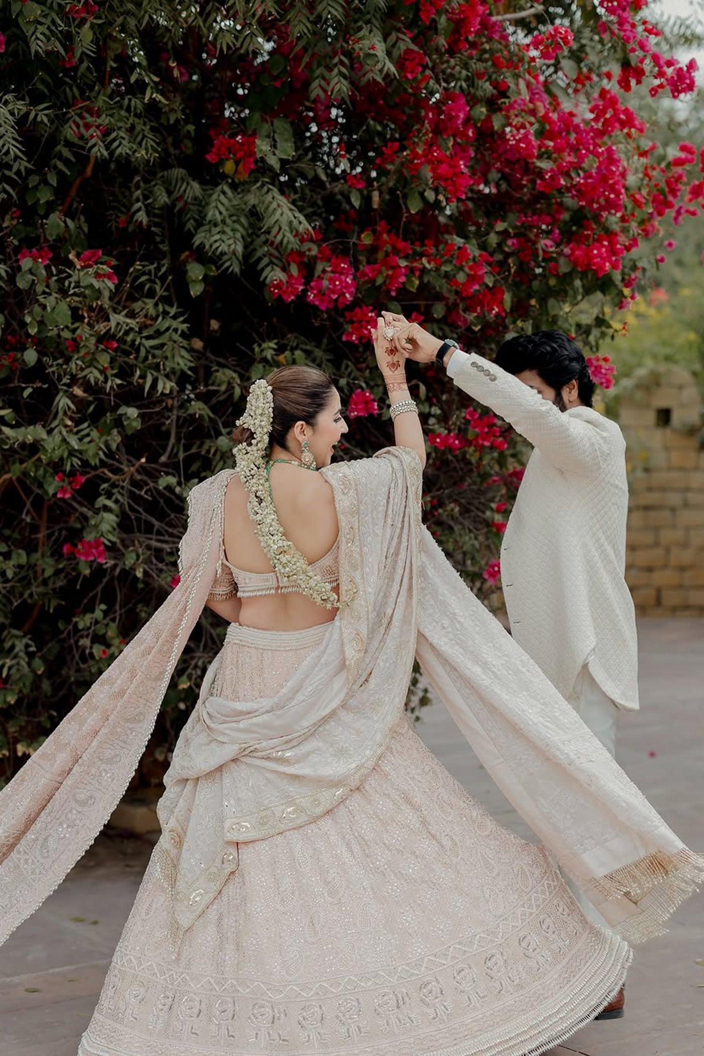 Ivory Mukaish Georgette Chikankari Lehenga Set