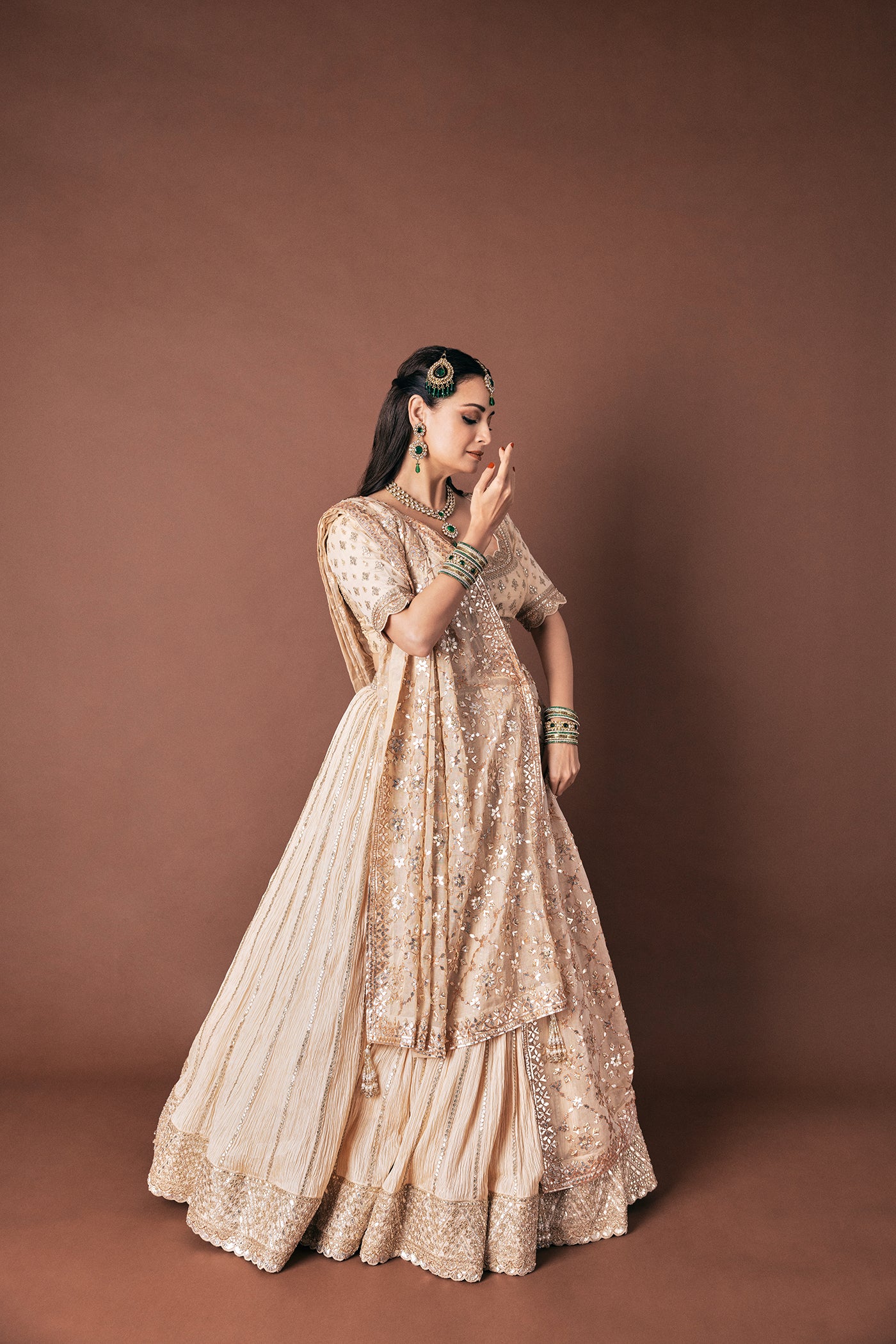 Ivory Crushed Silk Lehenga Set