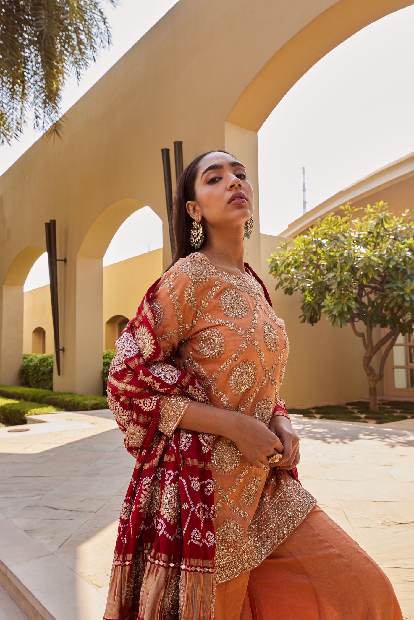 Orange Chanderi Silk Sharara Set