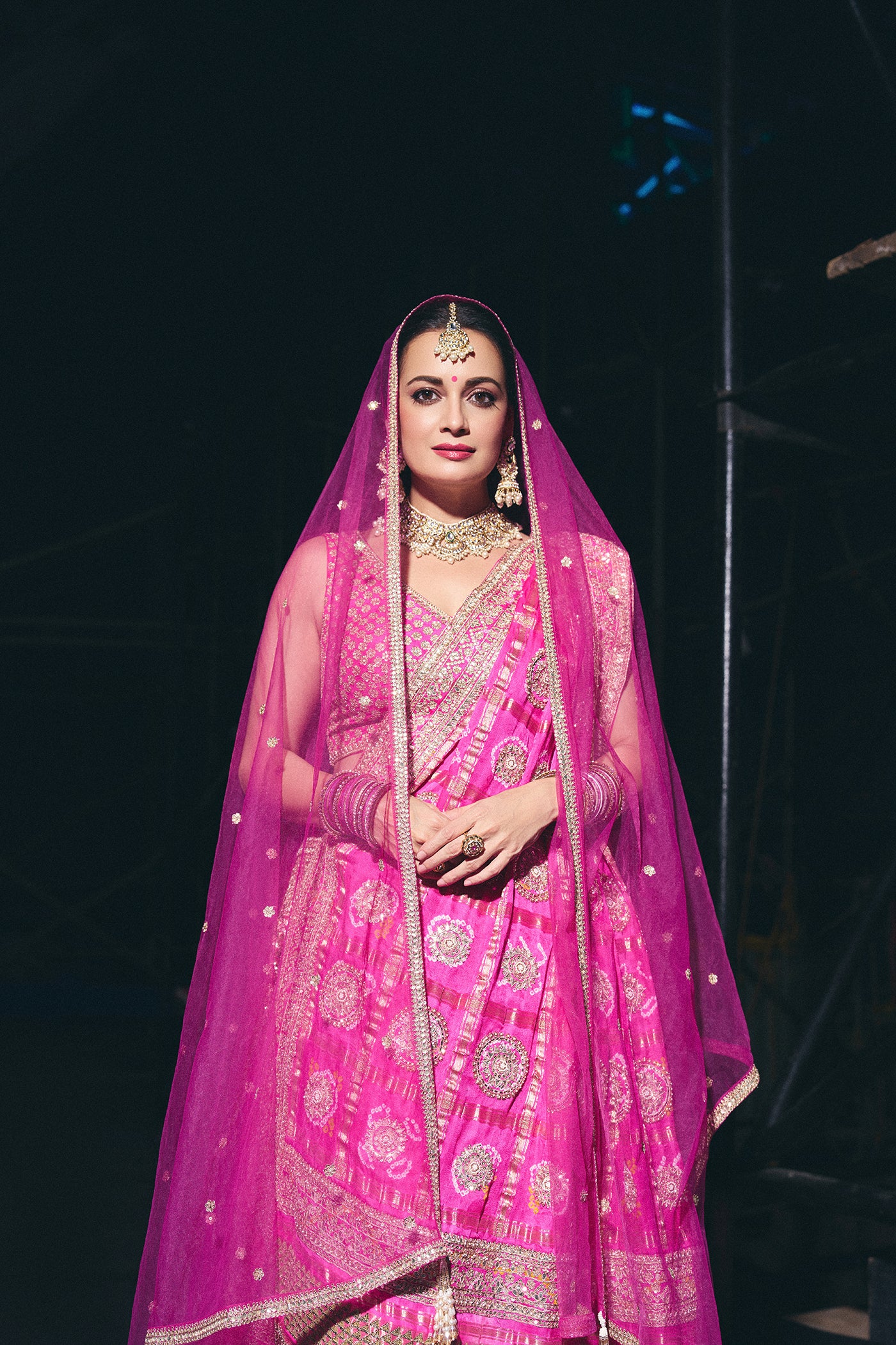 FUSCHIA PINK CRUSHED LEHENGA SET