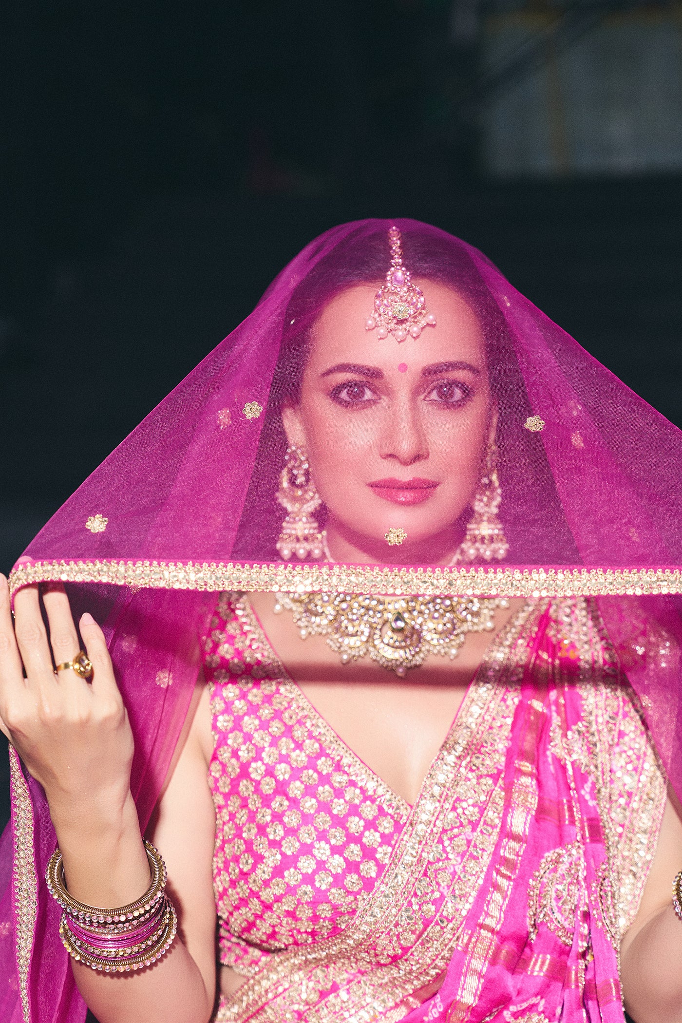 FUSCHIA PINK CRUSHED LEHENGA SET