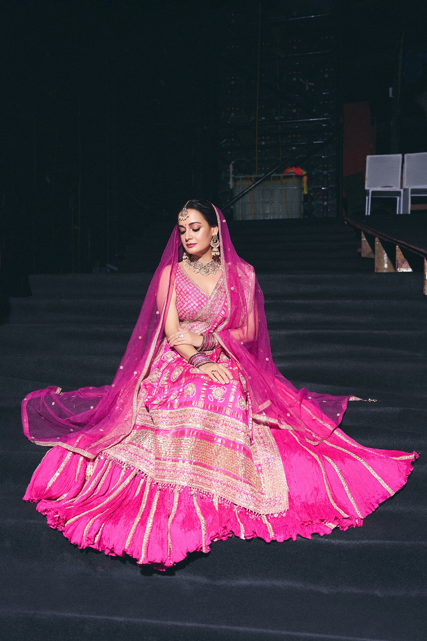 FUSCHIA PINK CRUSHED LEHENGA SET