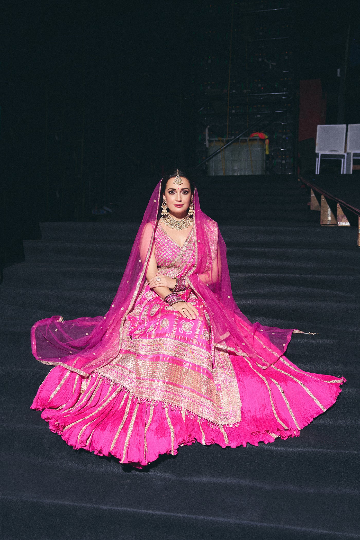 FUSCHIA PINK CRUSHED LEHENGA SET