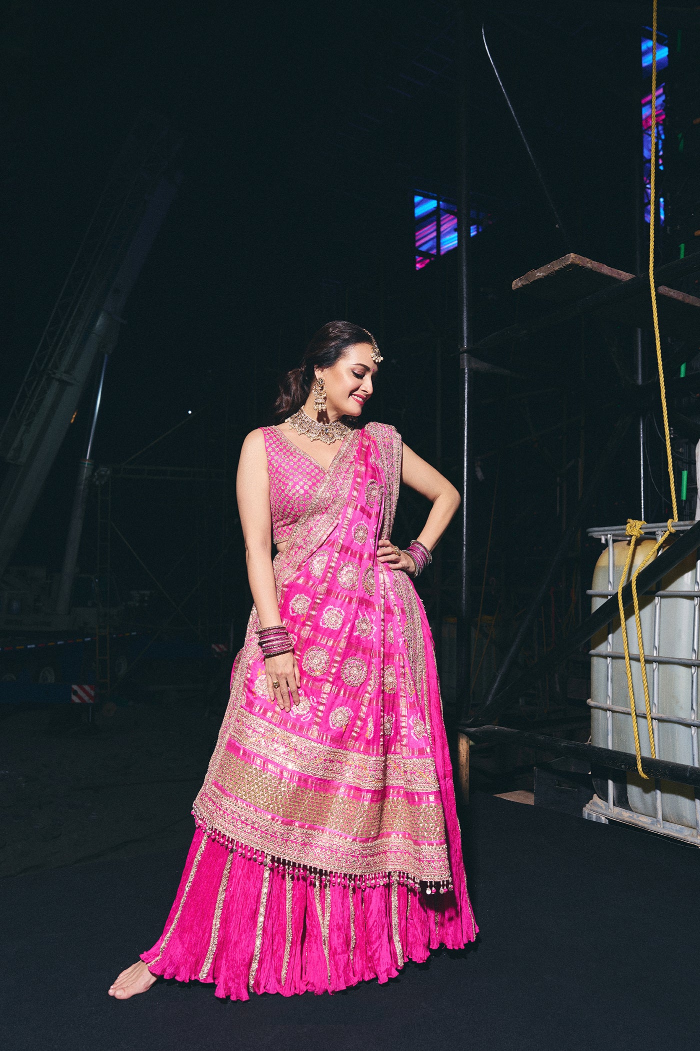 FUSCHIA PINK CRUSHED LEHENGA SET