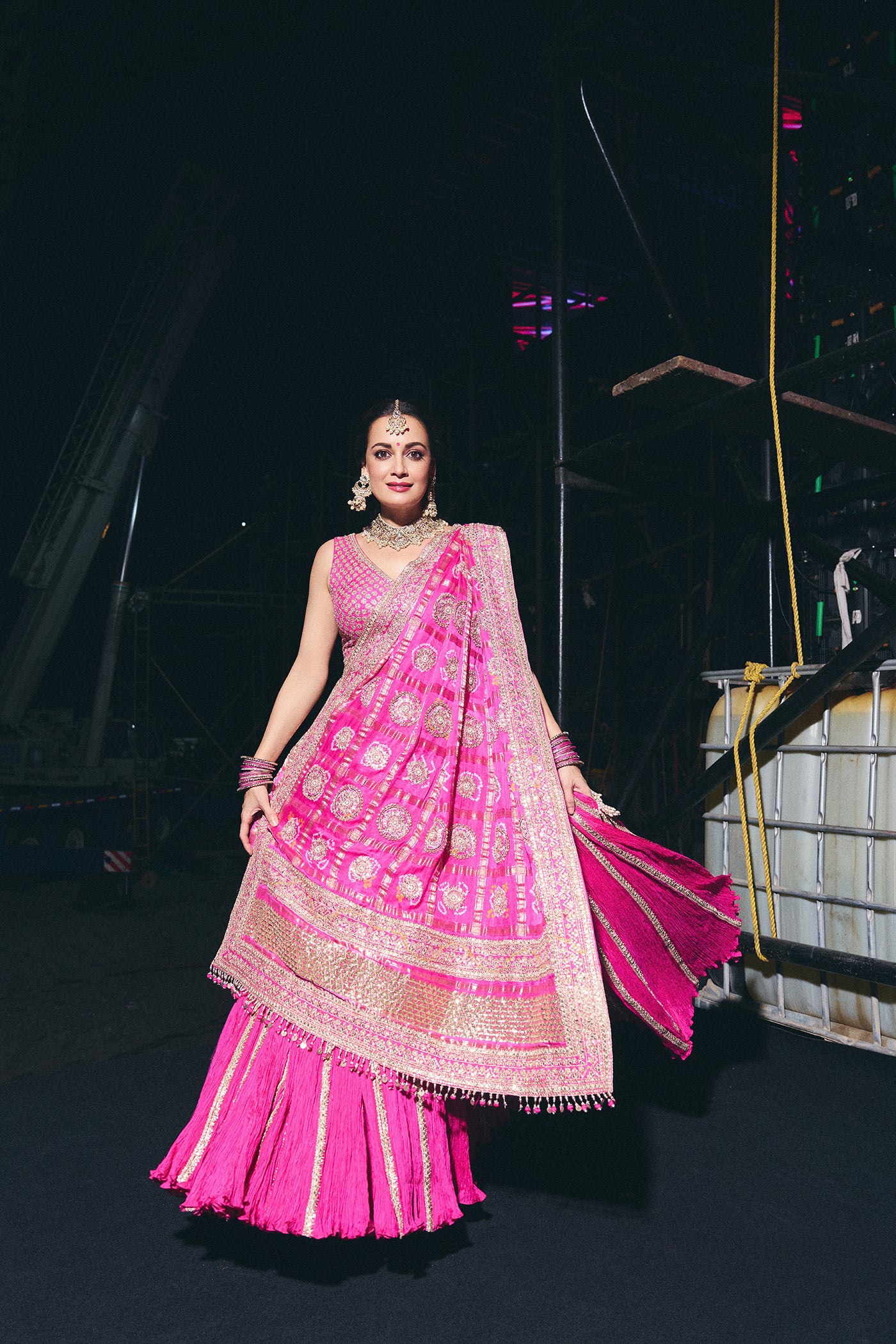 FUSCHIA PINK CRUSHED LEHENGA SET