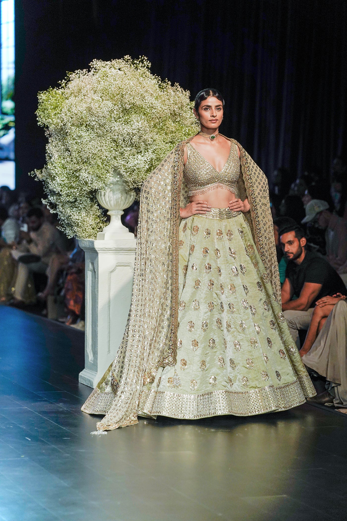 Pista green Embellished banarasi Lehenga Set