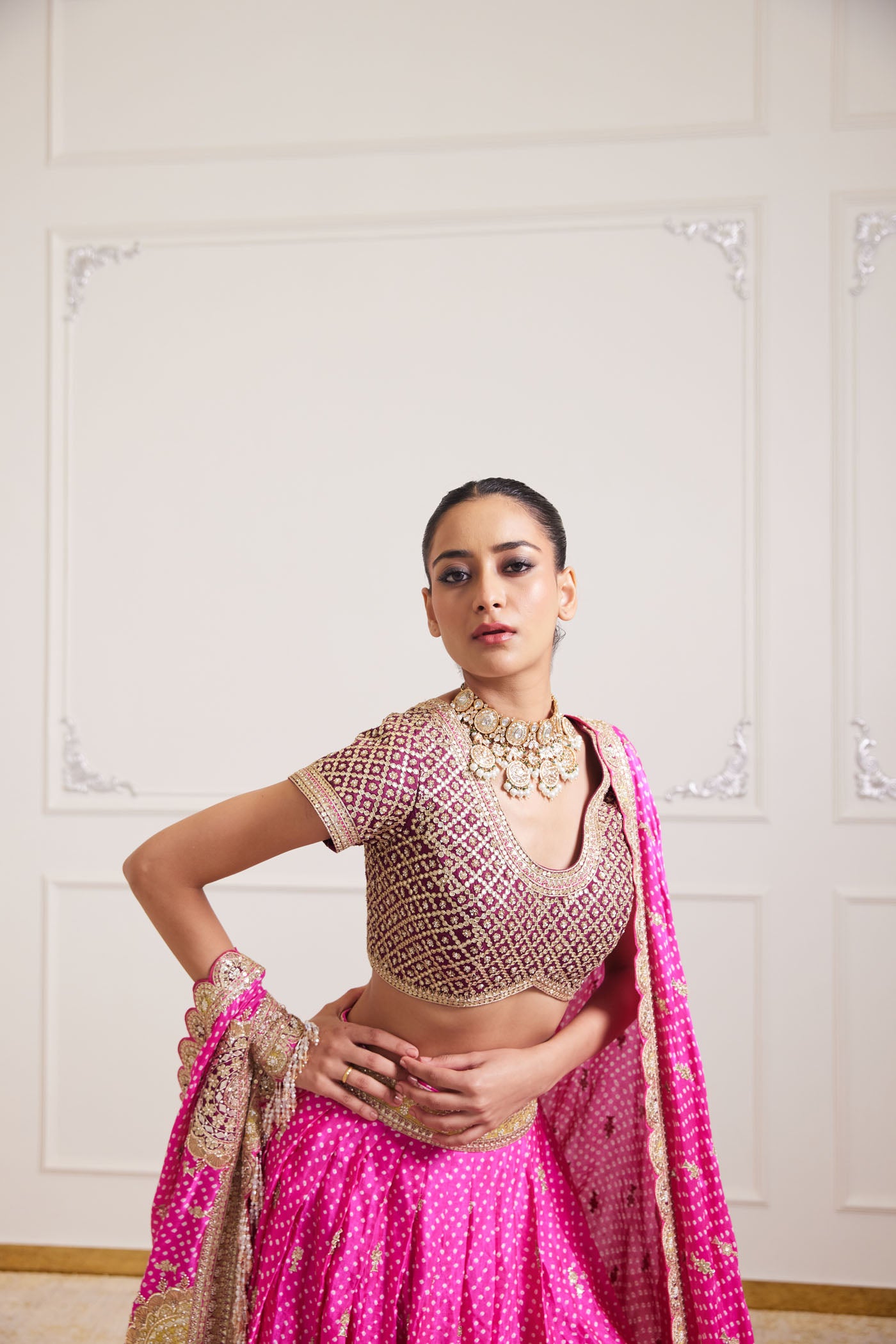pink bandhani lehenga set