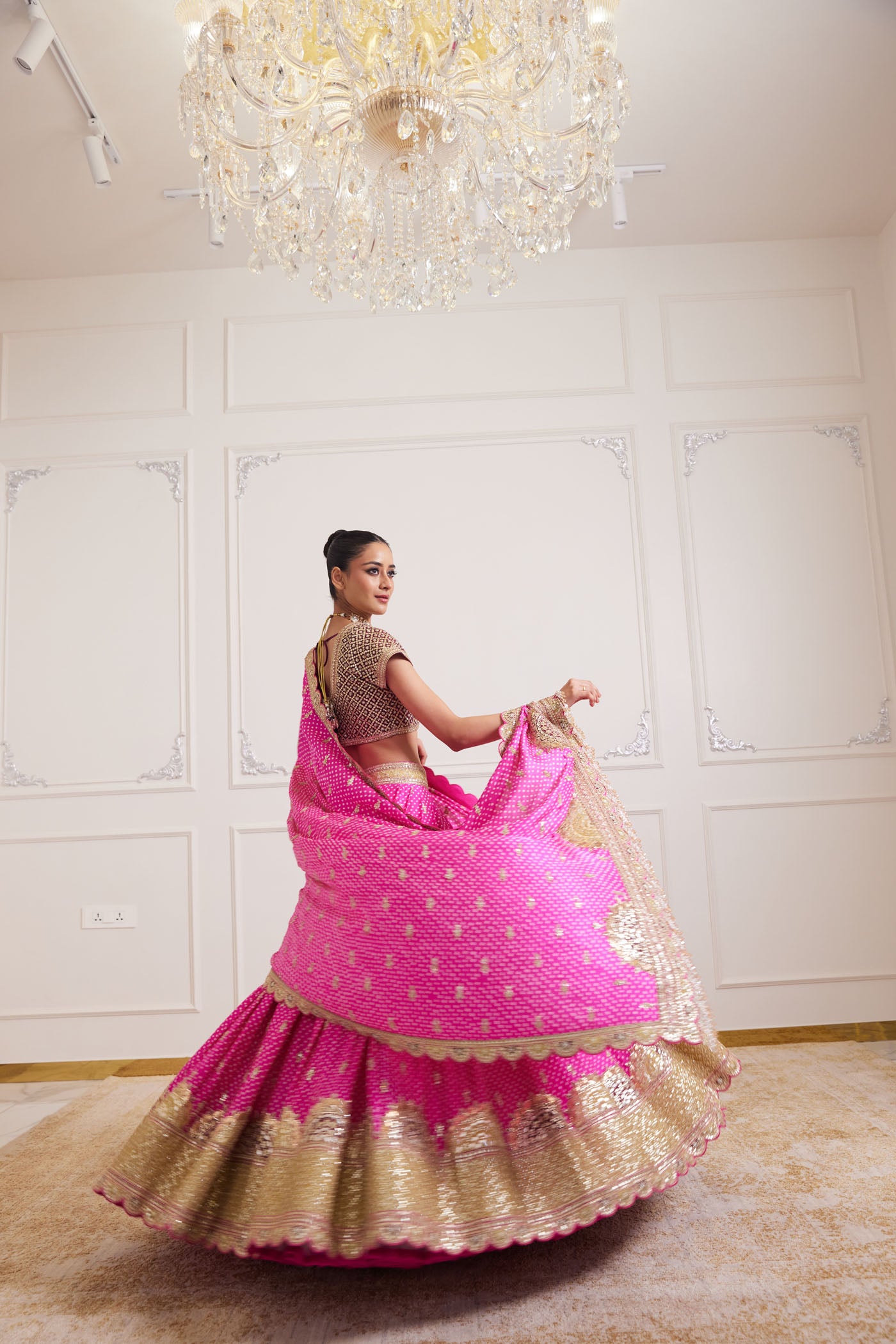 pink bandhani lehenga set