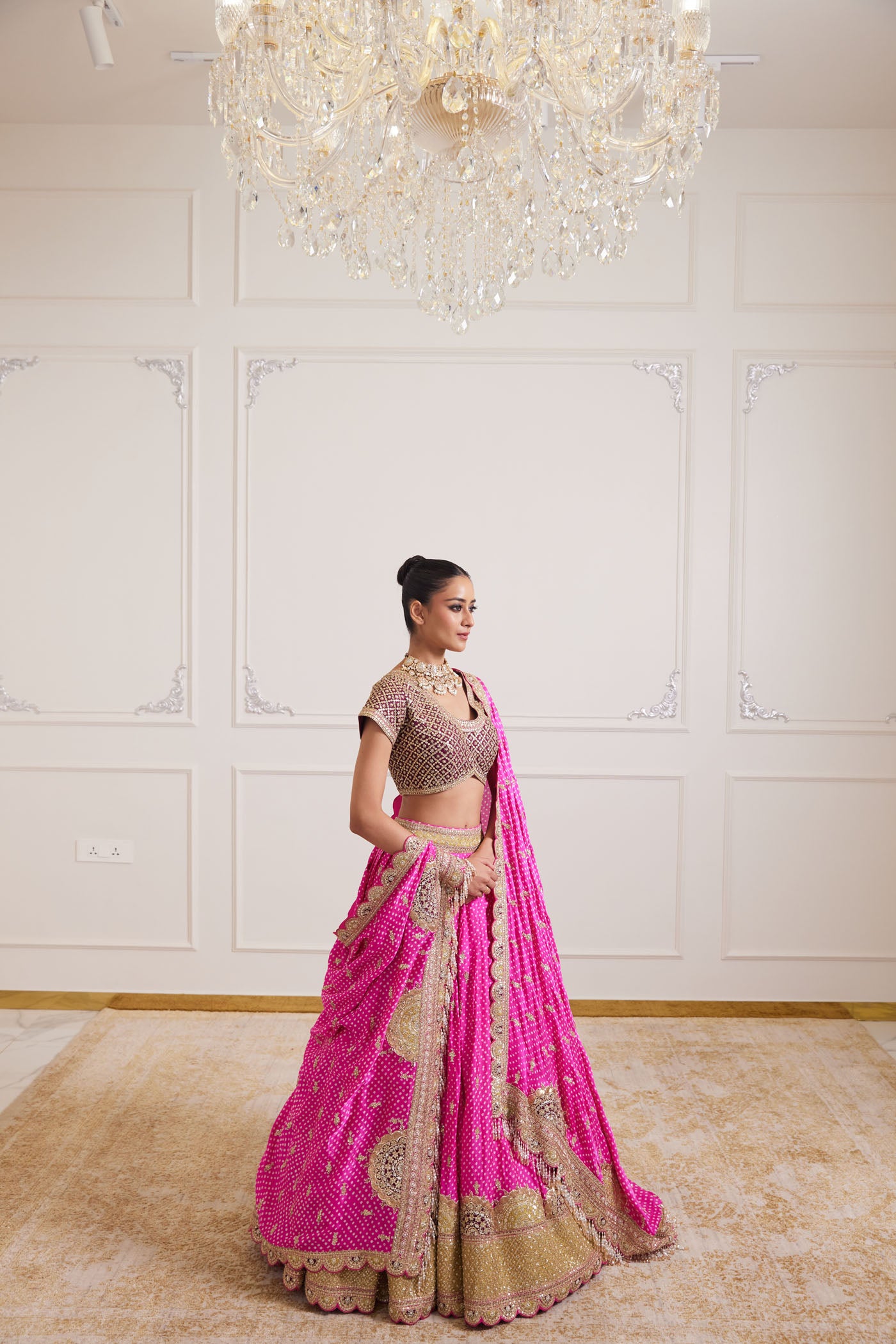 pink bandhani lehenga set
