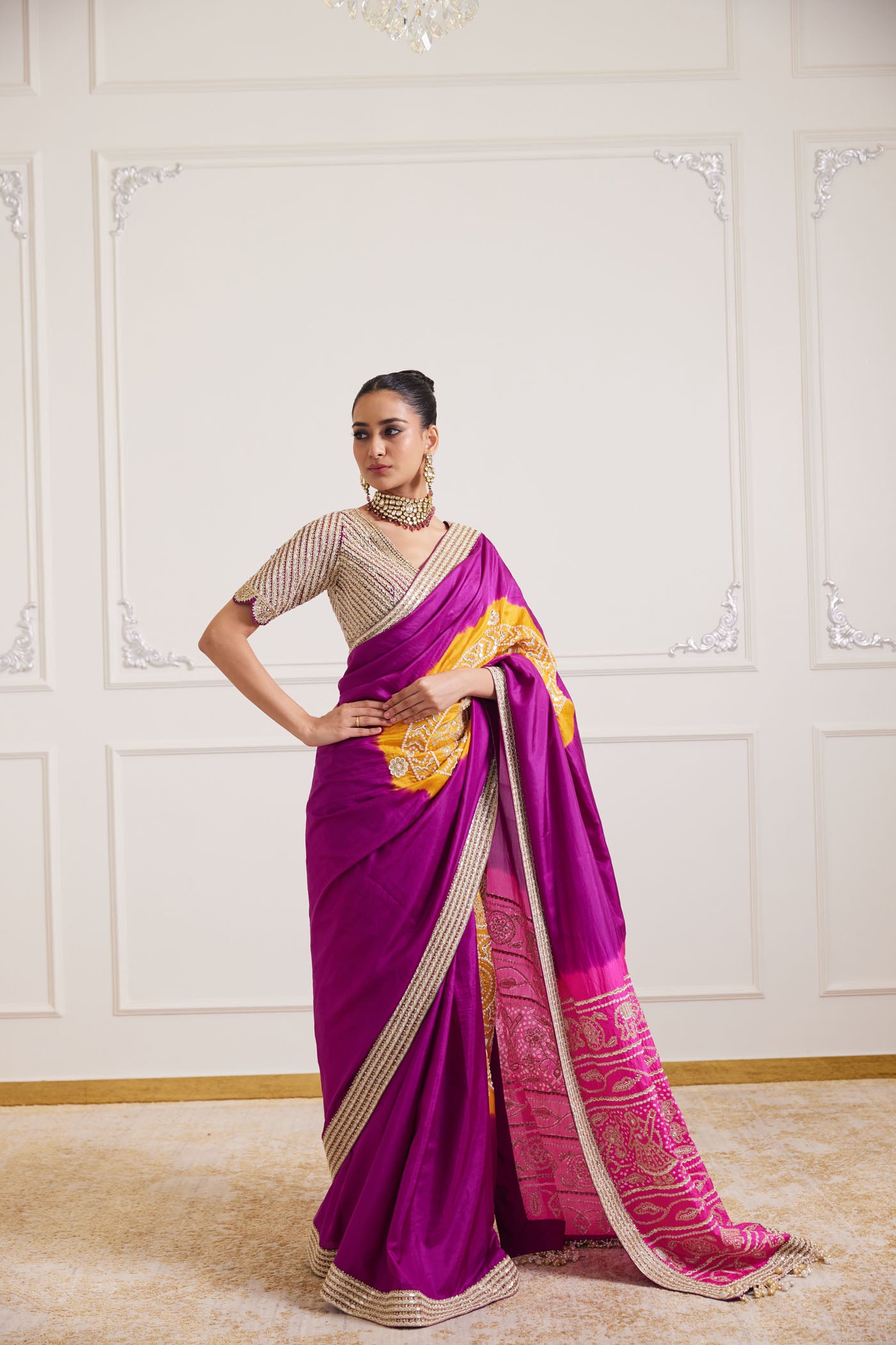 purple bandhani saree
