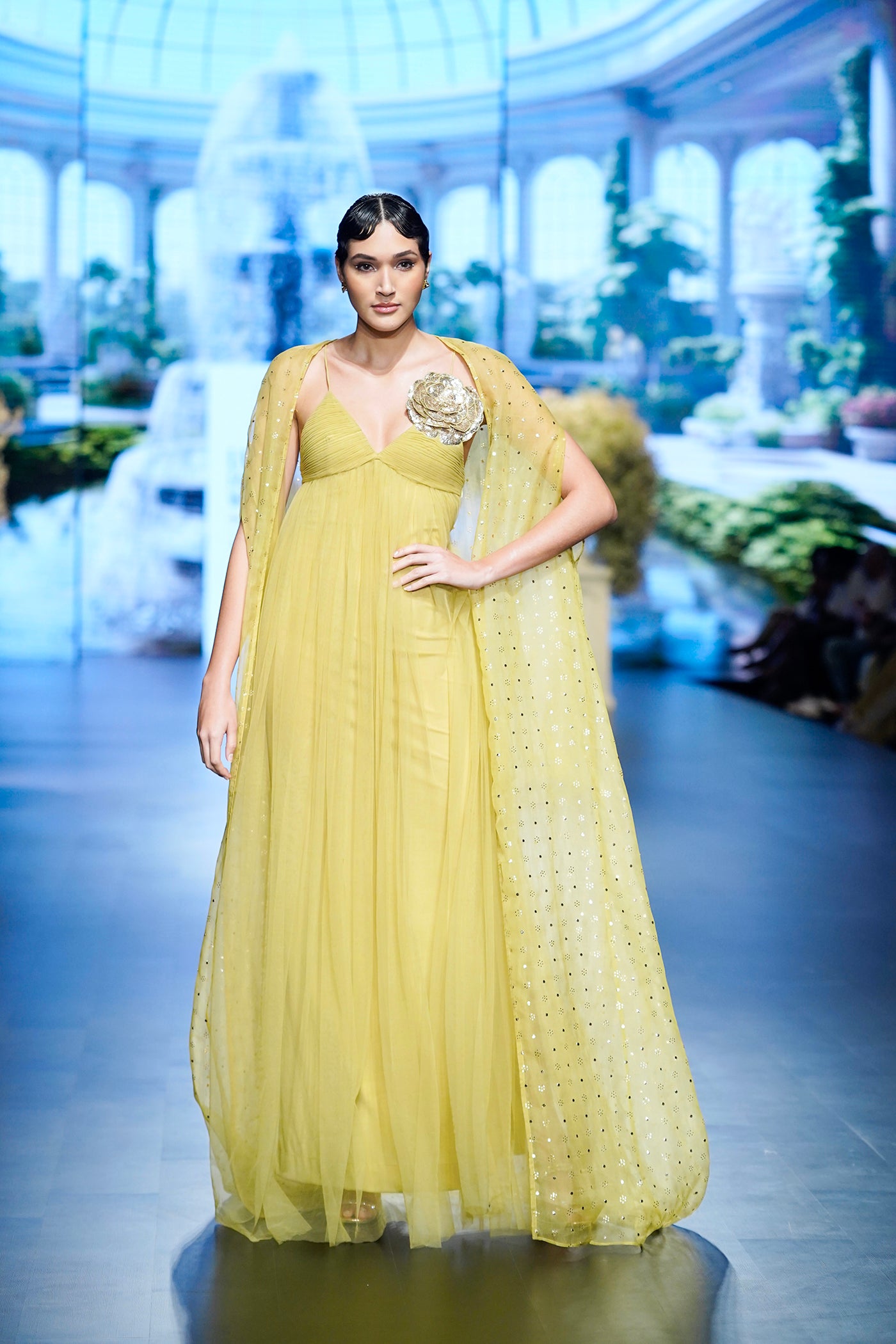 Lime green  Embellished Gown with Cape