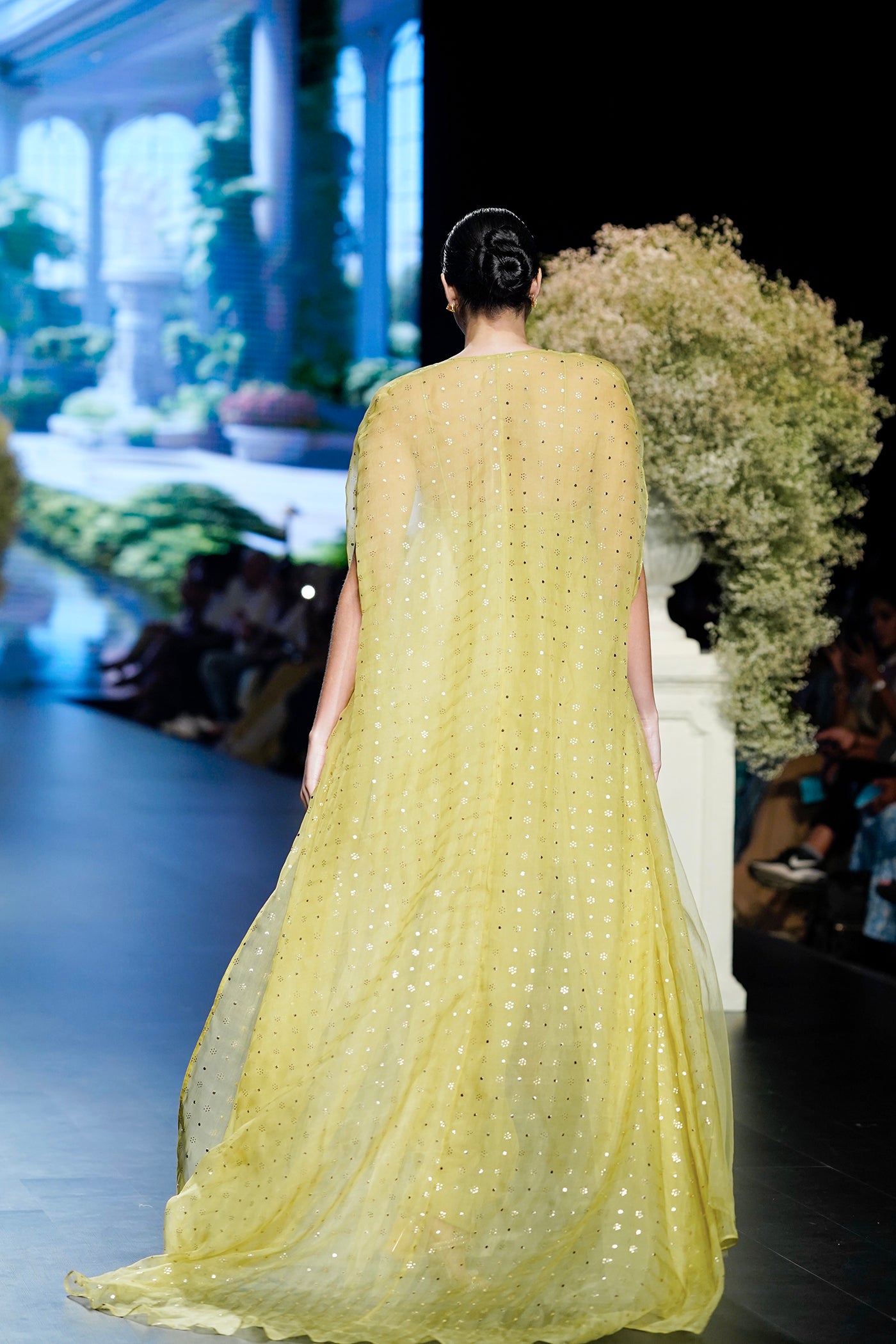 Lime green  Embellished Gown with Cape
